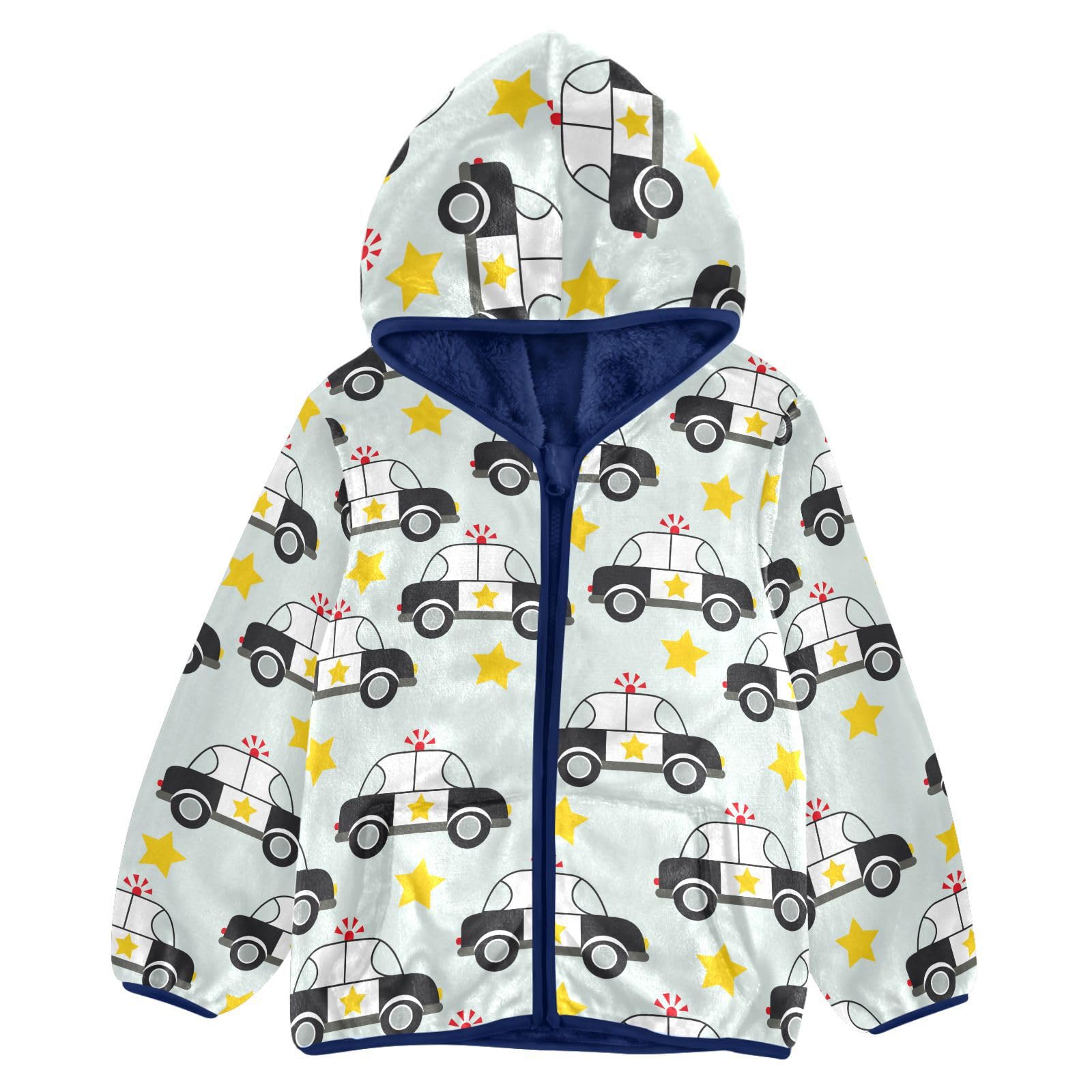 Aflyko Boys Fleece Coat Blue Zip-Up Hoodie Girls Outerwear Kids Hooded Jacket