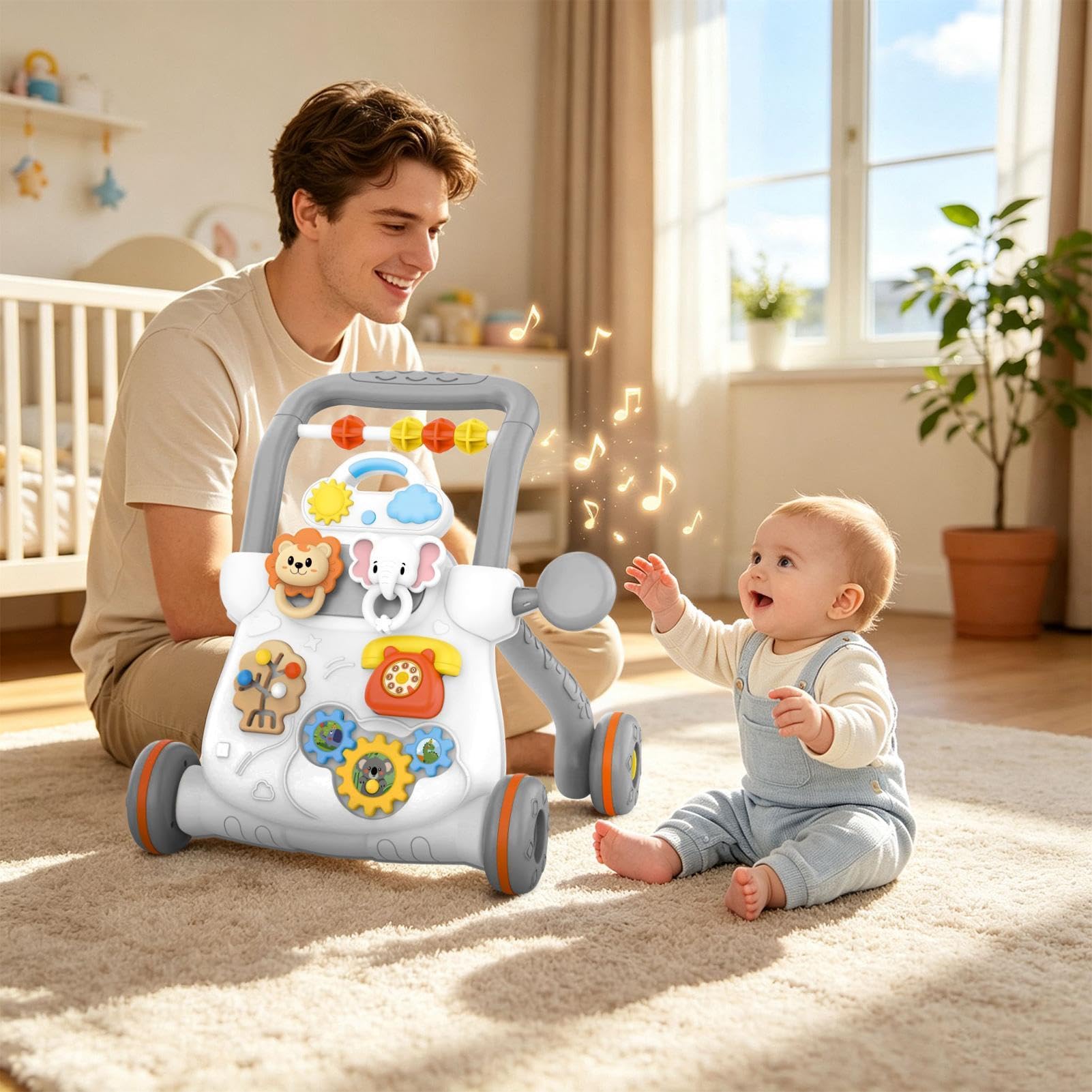 Wózek do nauki chodzenia interaktywny na zabawki muzyczne z kółkami