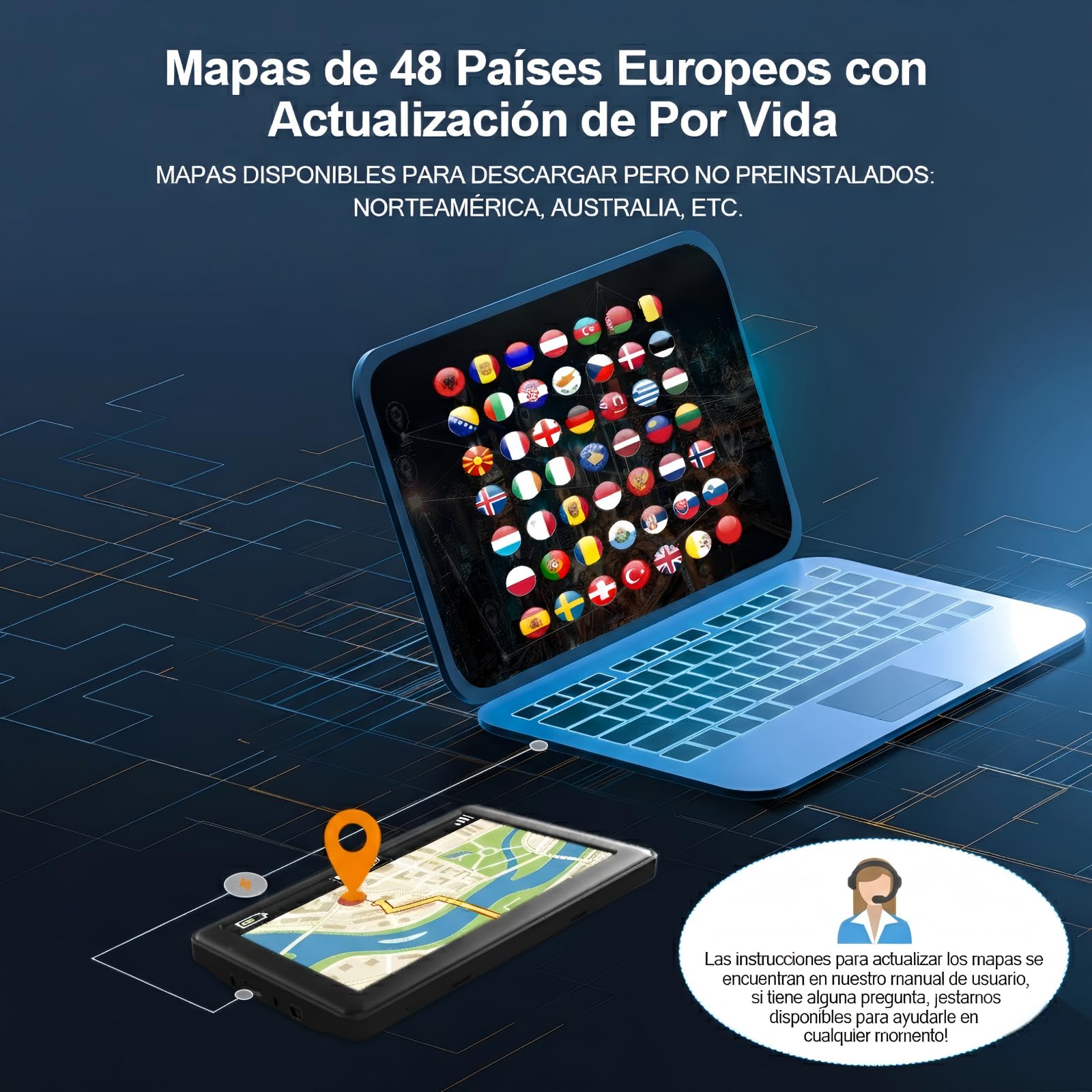 Navegador GPS Bluetooth con 7 Pulgadas para Camiones y Coches, Actualizaciones de Mapas de Europa para Toda la Vida — view 4