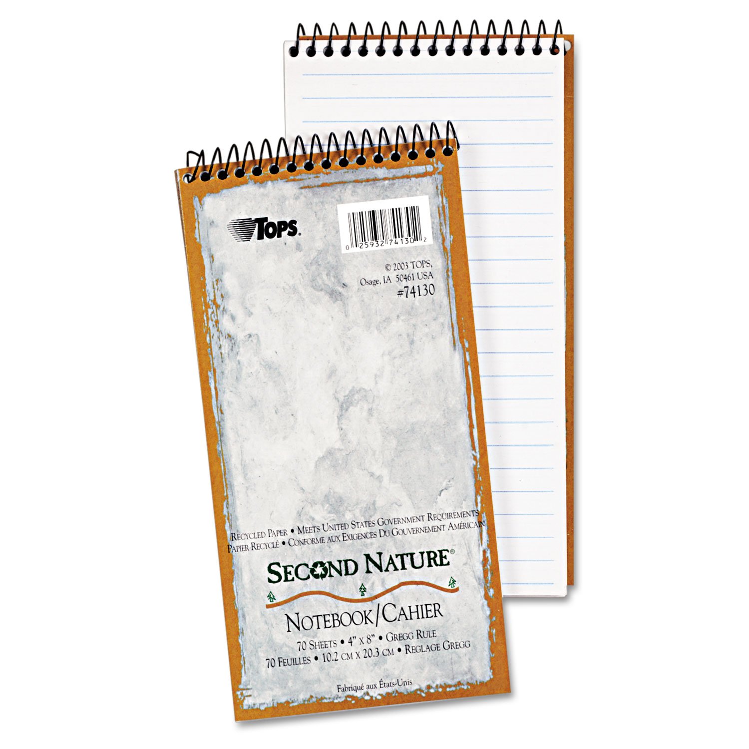 TOPS Second Nature Reporter's Notebook, 4" x 8", Gregg Rule, 70 Sheets (74130)