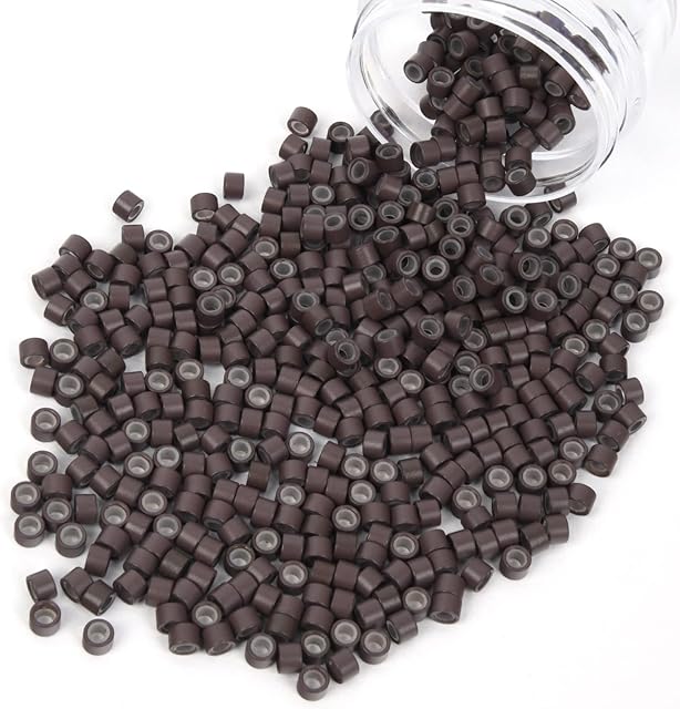 Vlasy 500 Pcs 4mm Micro Rings Silicone Beads for Hair Extensions Silicone Lined Micro Links Nano Beads (Brown)