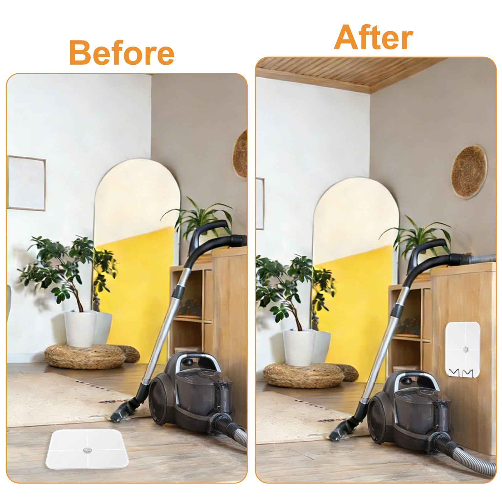 MOROBOR Supporto per bilancia da parete, 2 pezzi, autoadesivo, supporto regolabile da parete, adatto per casa, palestra, bagno, camera da letto, cucina, dormitorio, camper, dispensa/nero