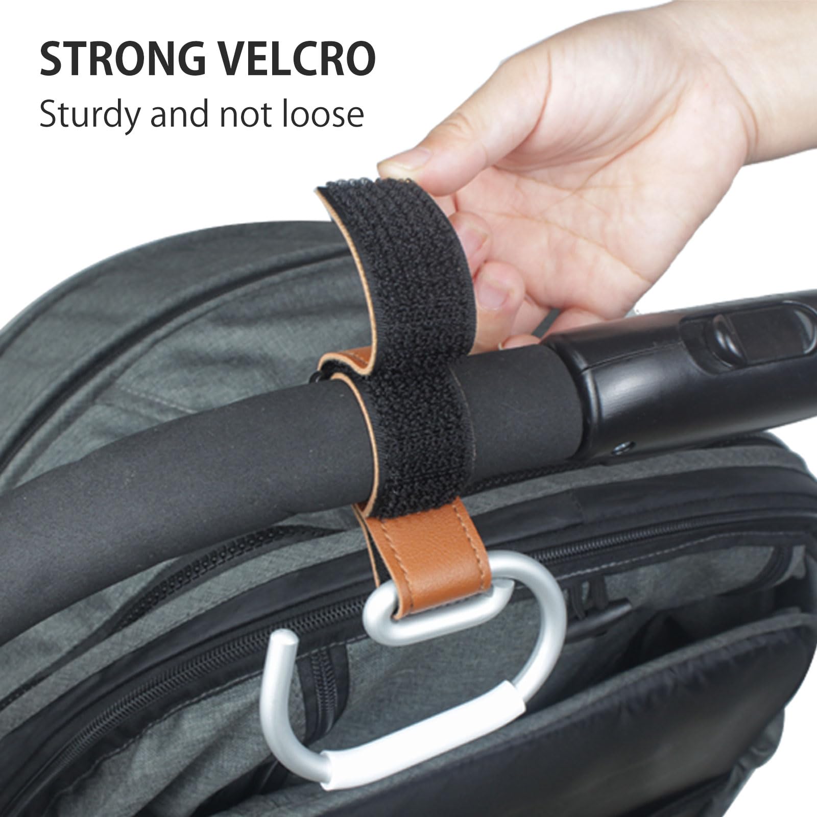 Vihir Passeggino Gancio per Borse, Grande Passeggino Gancio Universale, Accessori Passeggino, Pelle PU + Lega di Alluminio+Silicone Anti Scivolo Protettiva