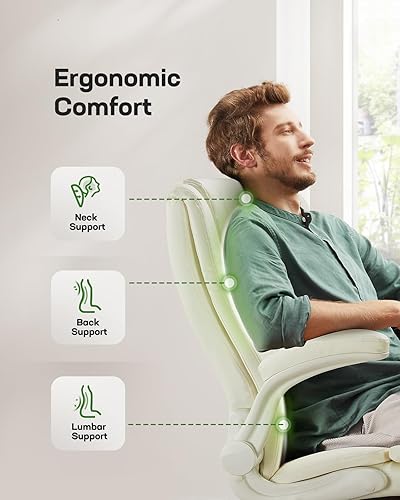 Miniatura 4 de Marsail Silla de oficina ejecutiva con reposabrazos abatibles, silla de escritorio ergonómica de piel sintética, silla de escritorio giratoria