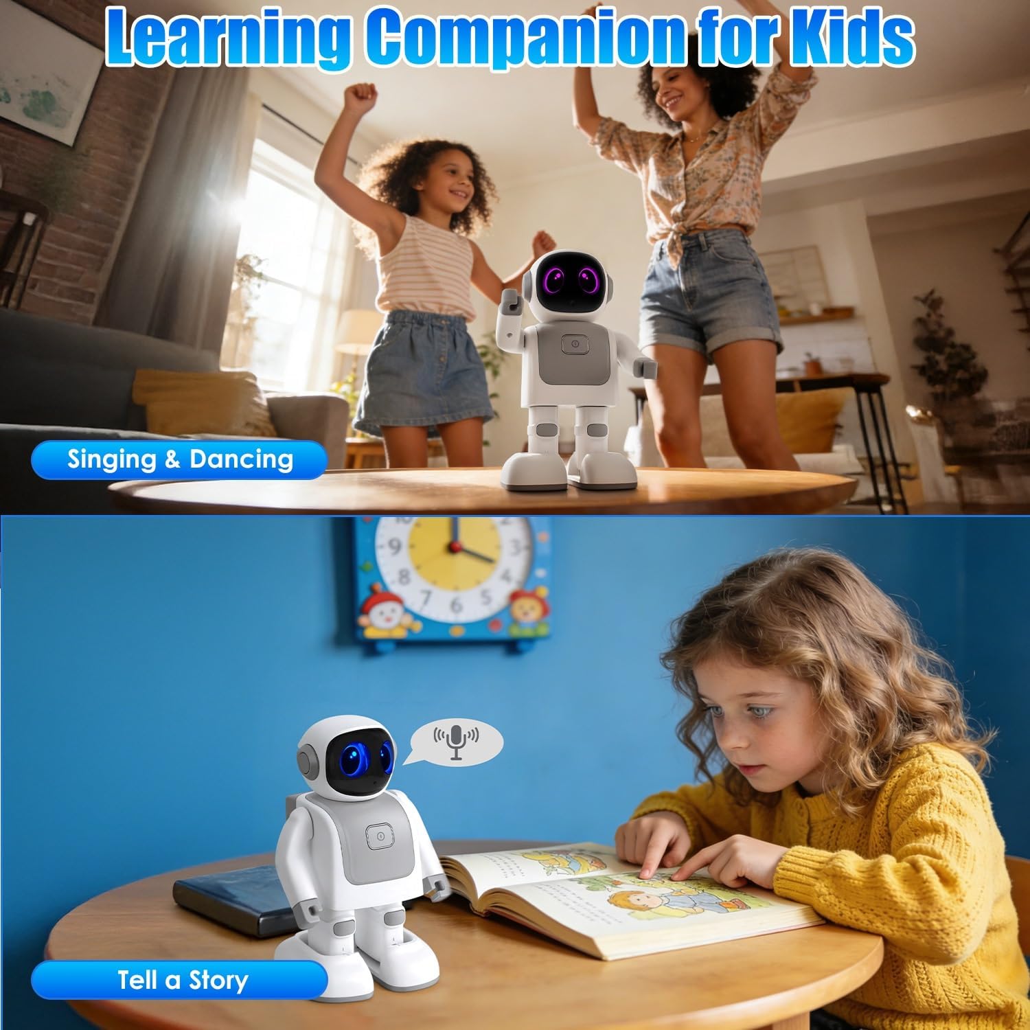 iMounTEK AI Robot Smart Interactive Learning Dancing Robot Telling Story Singing Music Programmable Moves Voice Assistant for Gift/Grey