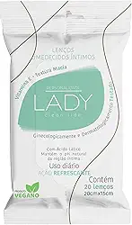 Lenço Umedecido Íntimo Personalidade Lady Clean Side Vitamina E com Ácido Lático 20 unidades 20X15cm