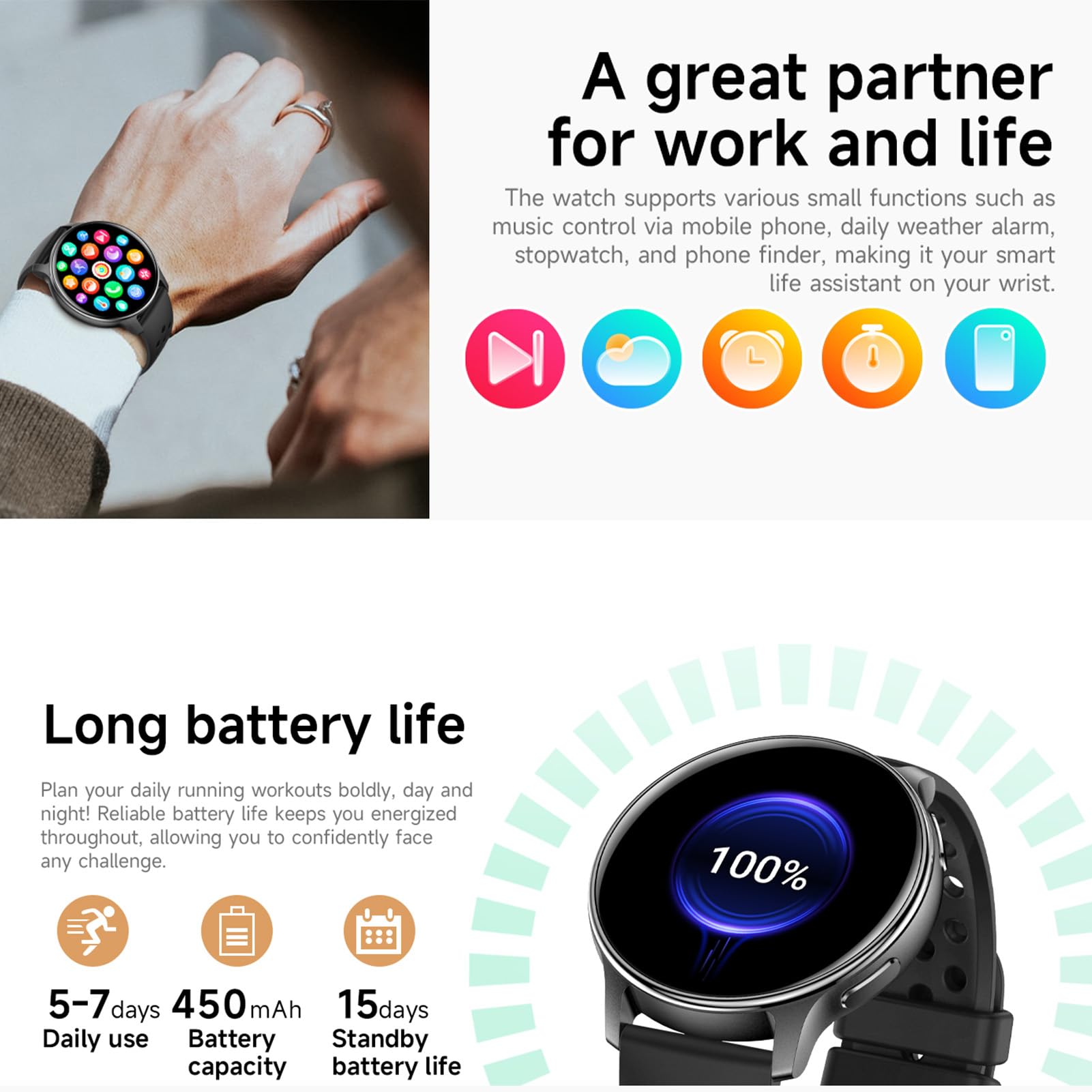 Montre Connectée GPS, écran HD de 1,32 Pouces, Tracker d'activité avec 100 Modes Sportifs, Altimètre Multi-GNSS, Baromètre, Boussole, pour Camping en Plein Air, Randonnée (Black)