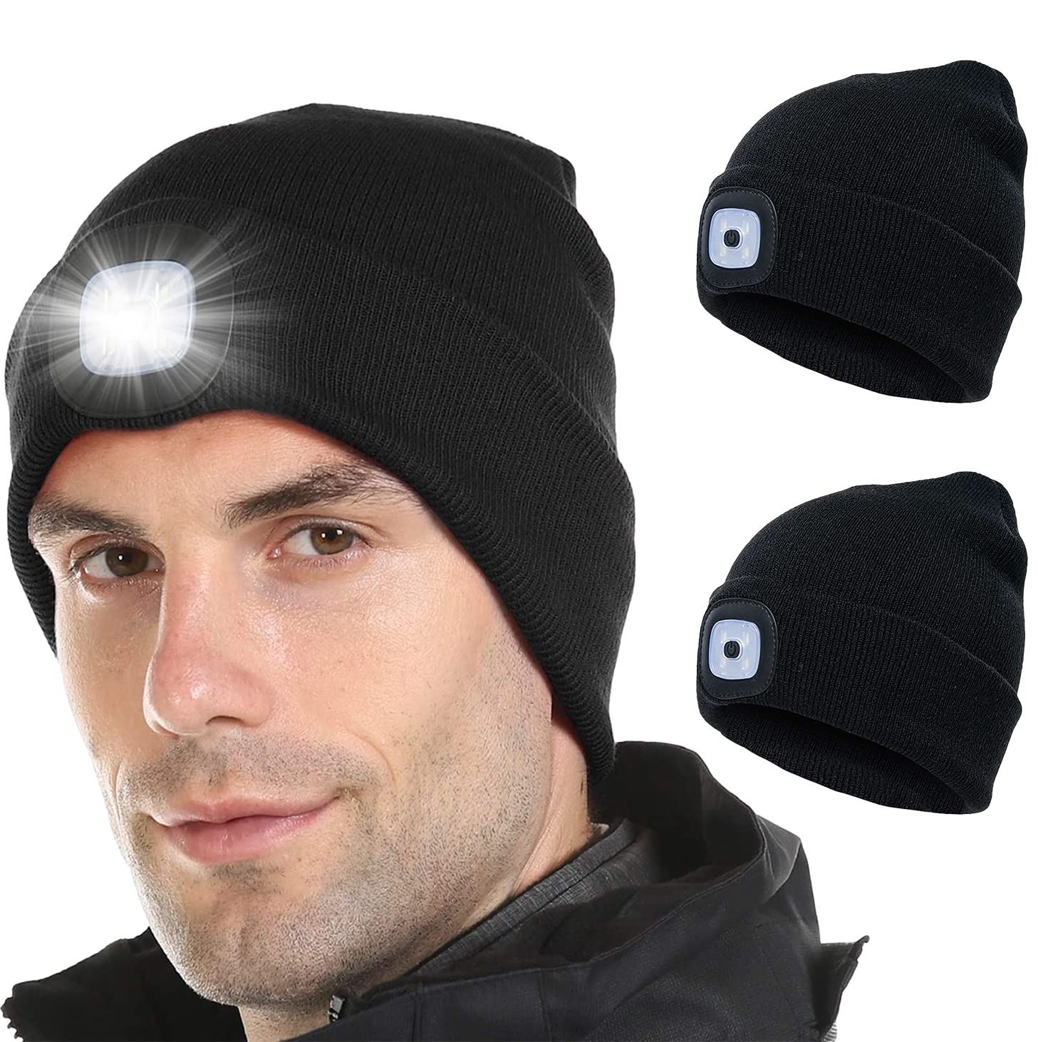 JFAN Cappello Lavorato A Maglia da Uomo Unisex LED con Torcia Inverno Tinta Unita Illuminato Sci Caldo Cappello in Pelle di Melone Beanie cap