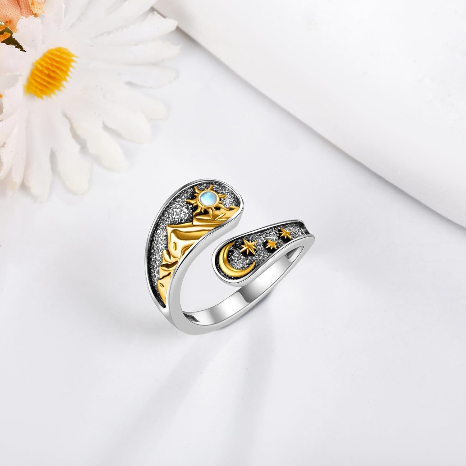 ONEFINITY Spoon Rings for Women 925 Sterling Silver Sun and Moon/Cardinal/Bee/Dragonfly/Mother Daughter/Horseshoe/Mushroom Adjustable Thumb Spoon Rings Boho Vintage Jewelry Gifts for Women - Image 3