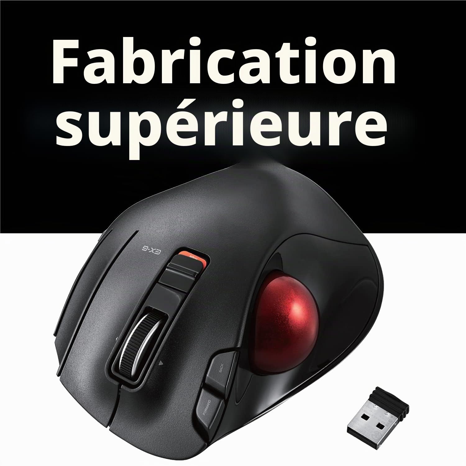 ELECOM EX-G Souris trackball USB 2,4 GHz sans Fil, Design Ergonomique, contrôle par Le Pouce, Balle de Suivi Fluide et précise, 6 Boutons programmables, défilement d'inclinaison, Souris d'ordinateur