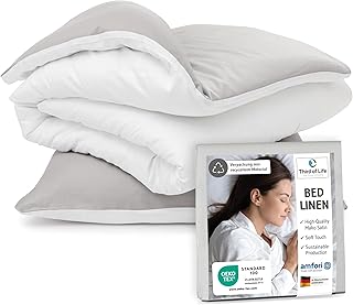 𝐏𝐑𝐄𝐌𝐈𝐔𝐌 Bettwäsche 135x200 - Luxus Set aus 100% Mako-Satin Baumwolle, Oekotex zertifiziert, Extra weich und designed in Germany, Bezug Bettdecke 135 x 200, Kissen 80x80 cm, 60 Grad waschbar
