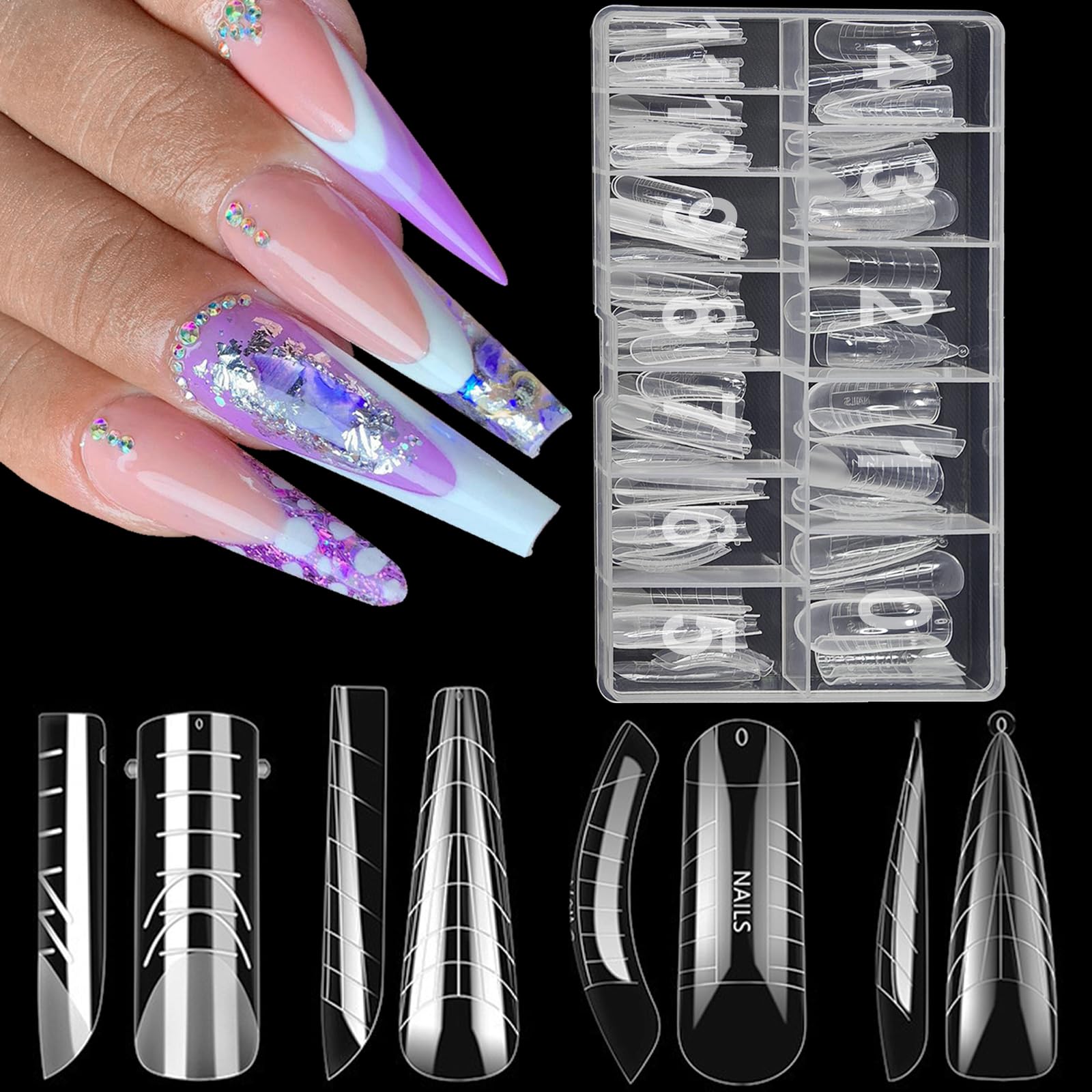 XIAOHEBAN 96 Stck Dual Nail Forms Set, 4 Formen Dual Tips Ngel  Nagelverlngerung Verlngerung, 12 Gren Nagel Gel Formen Nagelform Set  fr Polygel Extension, fr Nail Art Diy at Home : Amazon.de: Kosmetik
