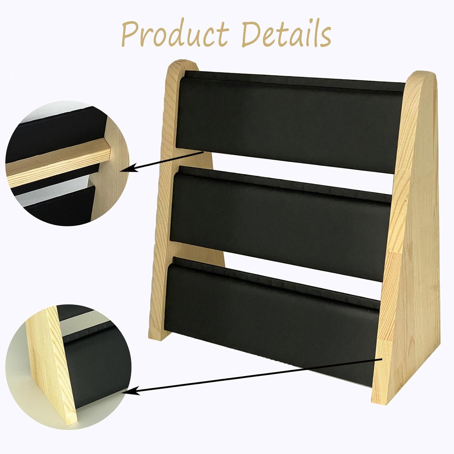 TANG SONG Triple-Decker Wood Leather Soft Mat Multiple Necklace Display Stand Necklace Chains Organizer Holder for Home (Black)