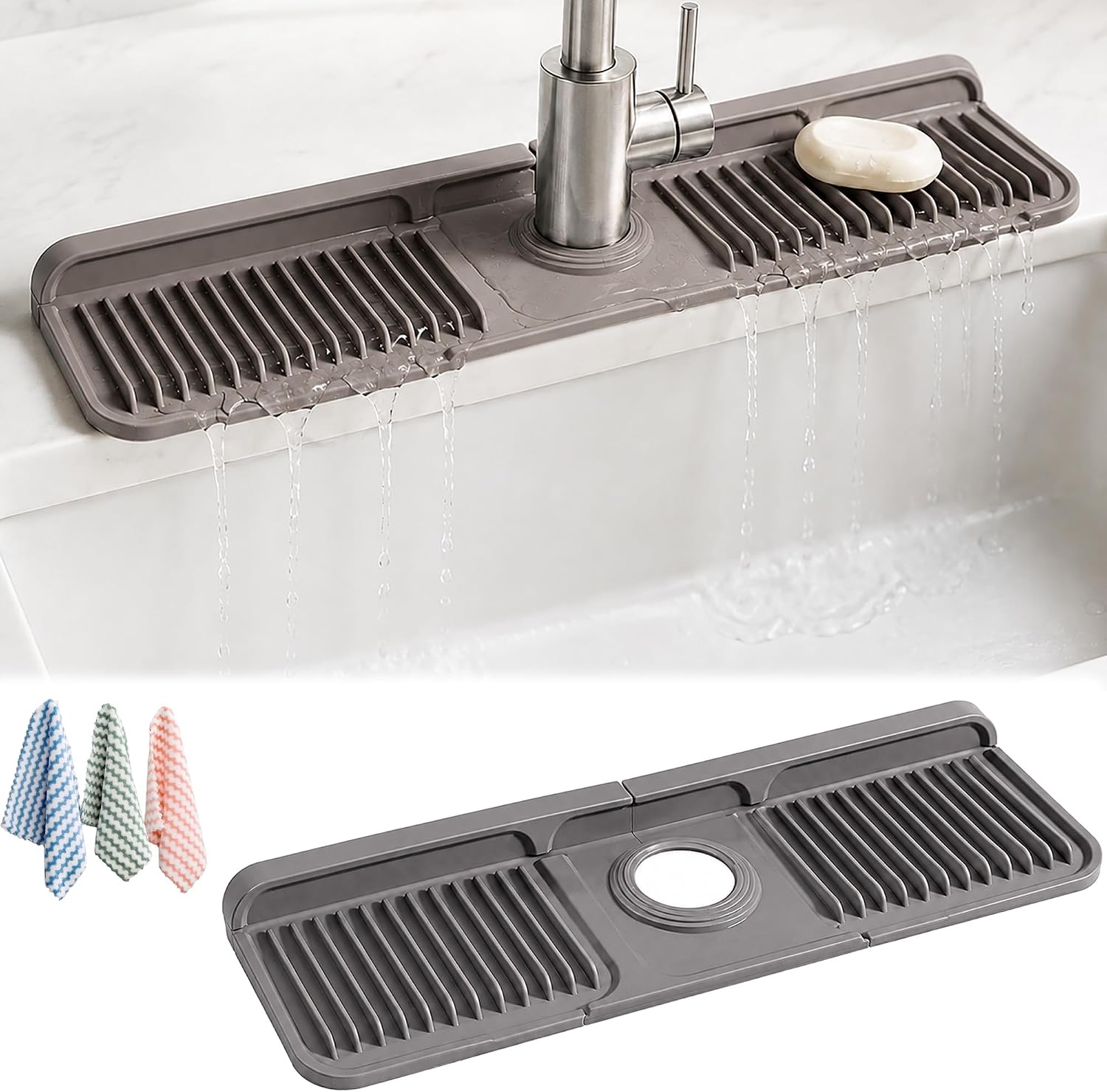 Amazon.com: Button Silicone Faucet Drain Mat, Self Draining Splash ...