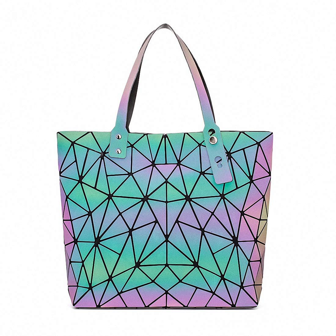 Ulalaza Women's E Triangle Geometric Luminous Tote Bag Holographich Purses And Handbags Flash Reflactive Crossbody Bag For