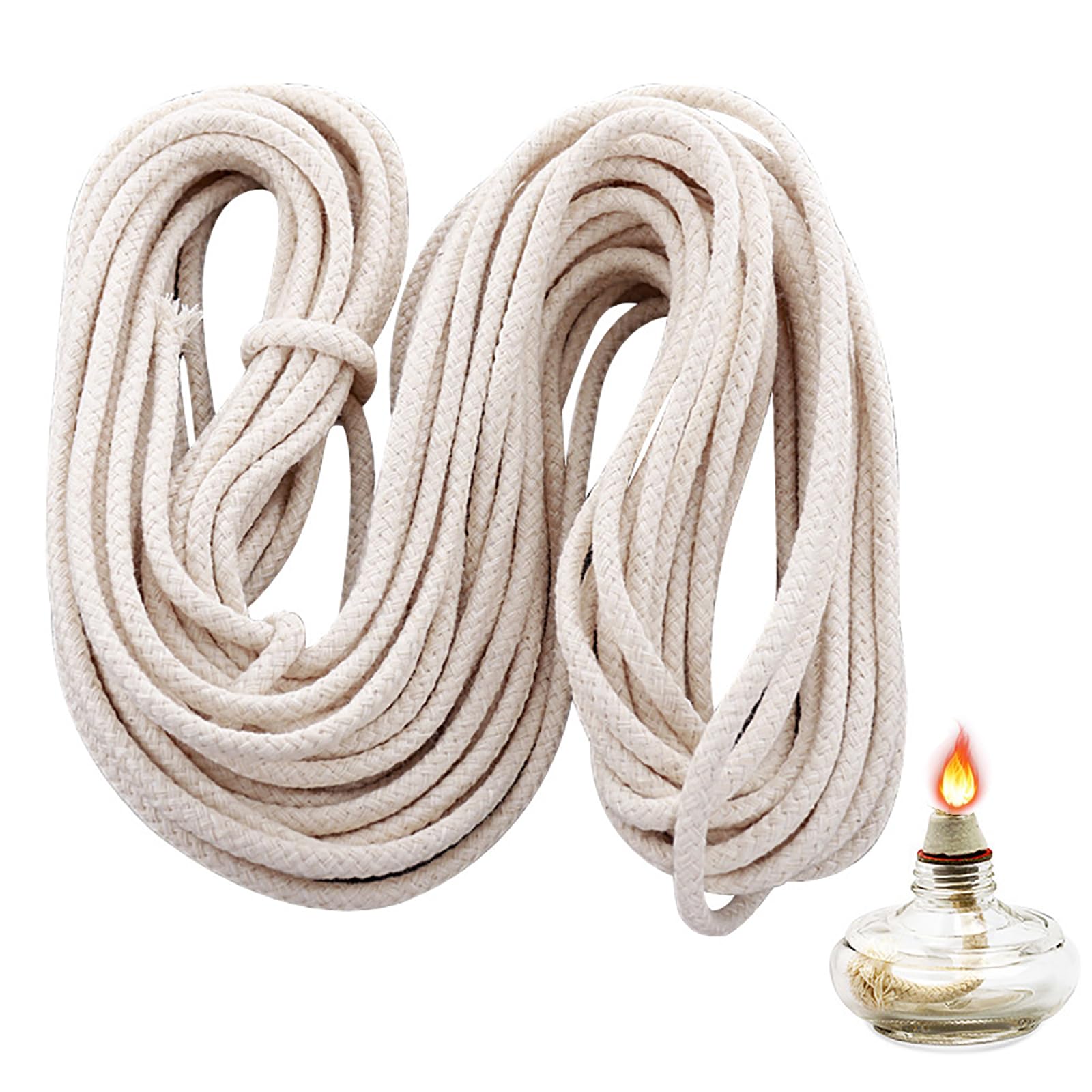 Stoppini in cotone da 3,5 mm, rotolo da 10 m, stoppino rotondo intrecciato a cherosene per lanterne a olio, stufe a paraffina, lampade ad alcool, bruciatura pulita, di lunga durata, per casa, giardino