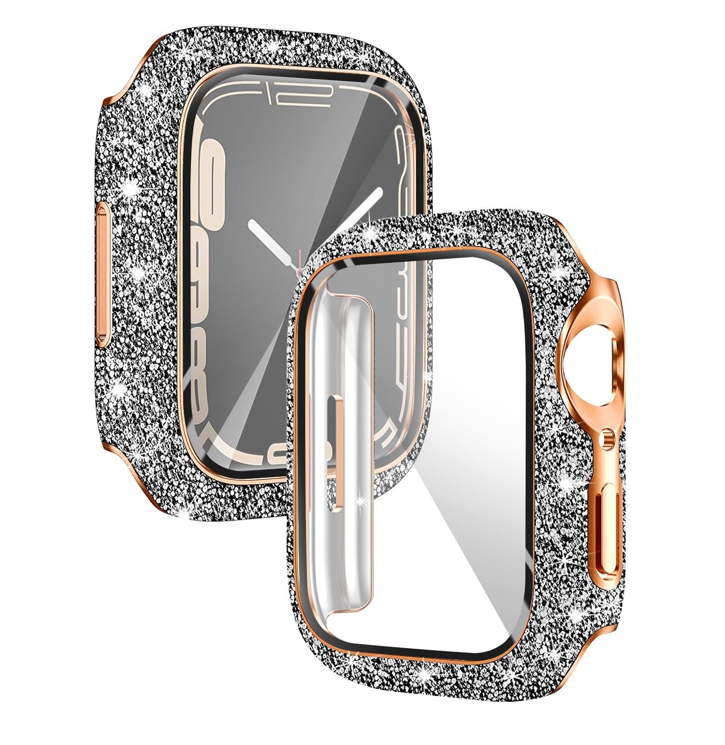 WONJOY Compatible with Apple Watch Case 40/44/41/45mm Rhinestones Screen Protector Bumper Diamond iWatch SE/Series 9/8/7/6/5/4 Shiny Bling Protective