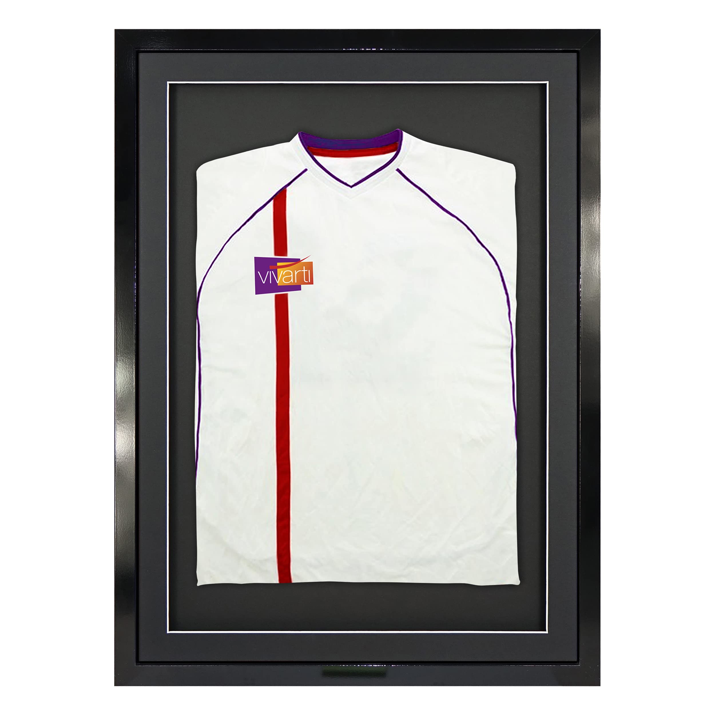 Vivarti DIY Junior - Marco de exhibición para camisa deportiva (50 x 70 cm), color negro brillante, soporte negro, tarjeta de respaldo negra