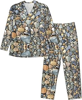 Mens Pebble Stone Print Pajamas Long Sleeve Pjs Sleepwear Soft Comfy Loungewear Sets 2 Piece Nightwear