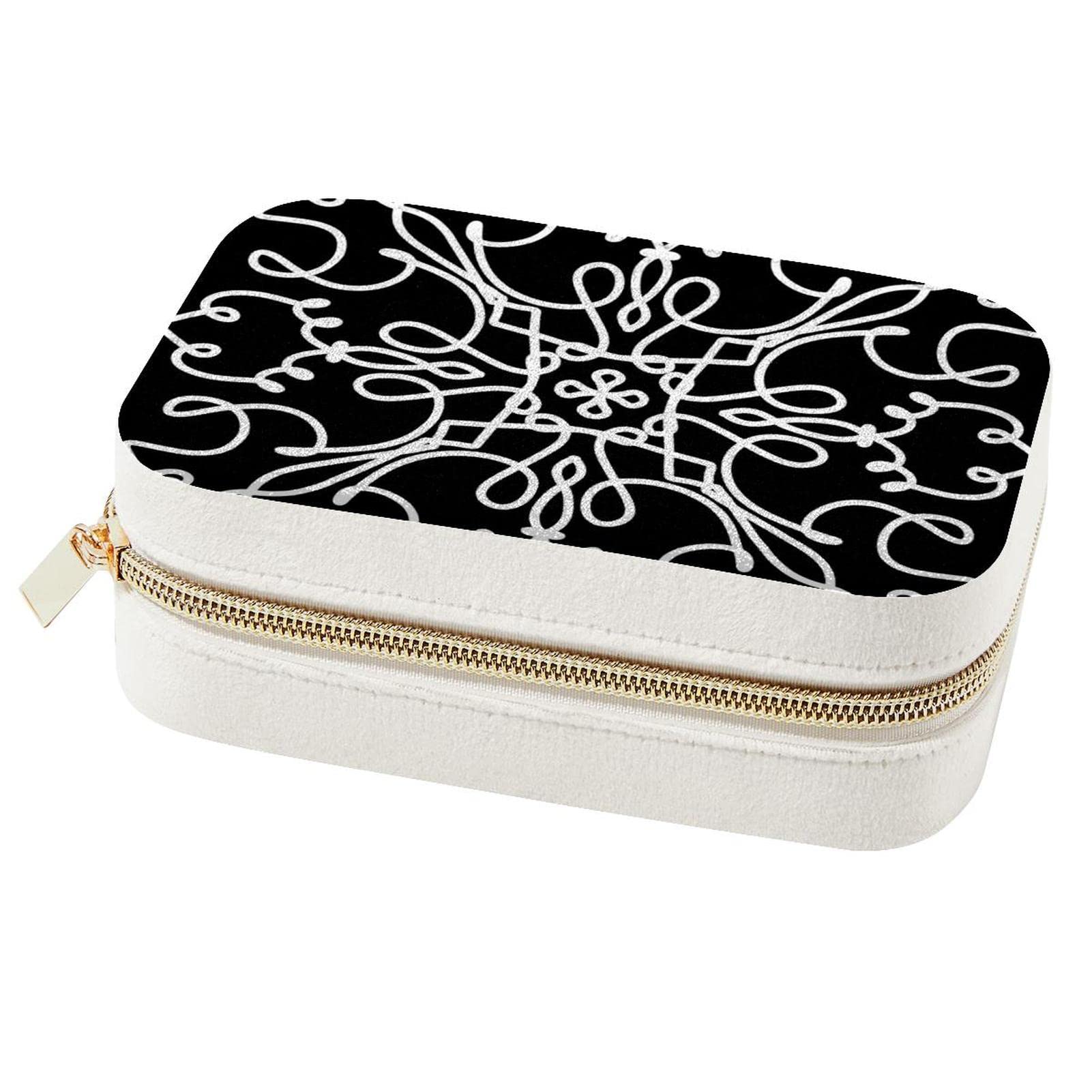 Boîte à bijoux de voyage en velours pelucheux, petite boîte à bijoux pour femme, motif ligne blanche