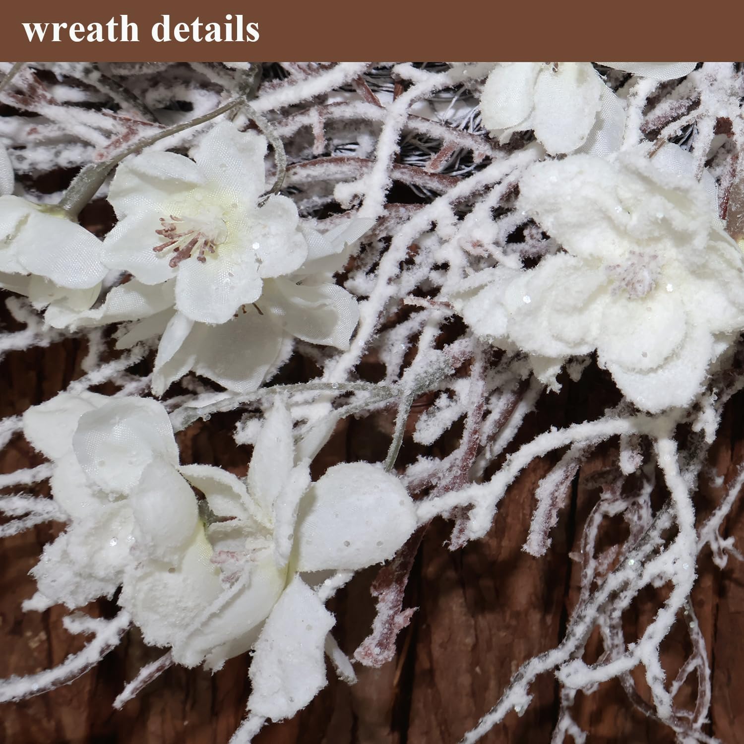 20 Inch White Flower Winter Wreath with Snow Flocked Twigs- Artificial Winter Wreaths for Front Door Porch Wall Window Porch Indoor Outdoor Decor Christmas Decorations (20")