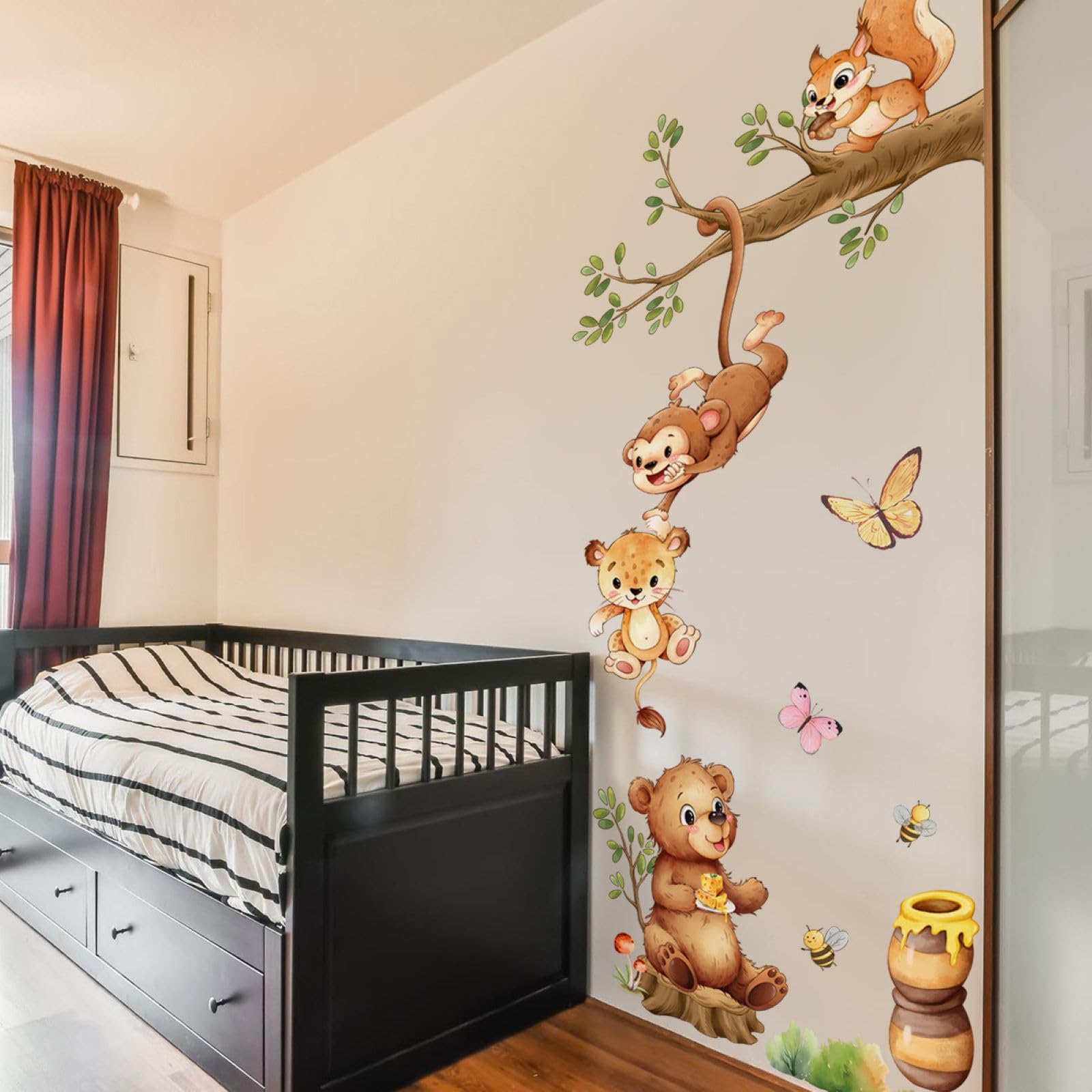 FUFUQUARE Woodland Animals Wall Stickers Cute Bear Monky Swinging Tree Branch Wall Decals Vinyl Removable for Baby Nursery Bedroom Living Room Playroom - Image 3