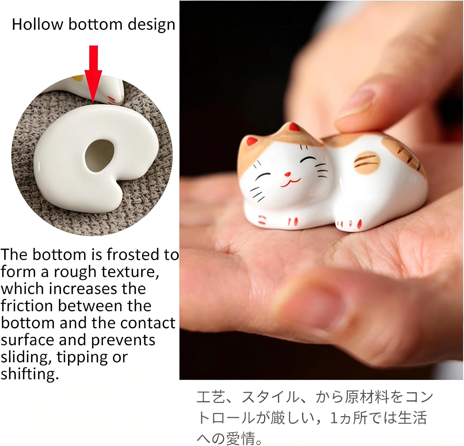 5 Pack Lucky Maneki Neko Ceramic Chopstick Rests, Classic Lying Cat Shape, Cute Cat Tableware Holders, Japanese Table Decor for Cat Cafe