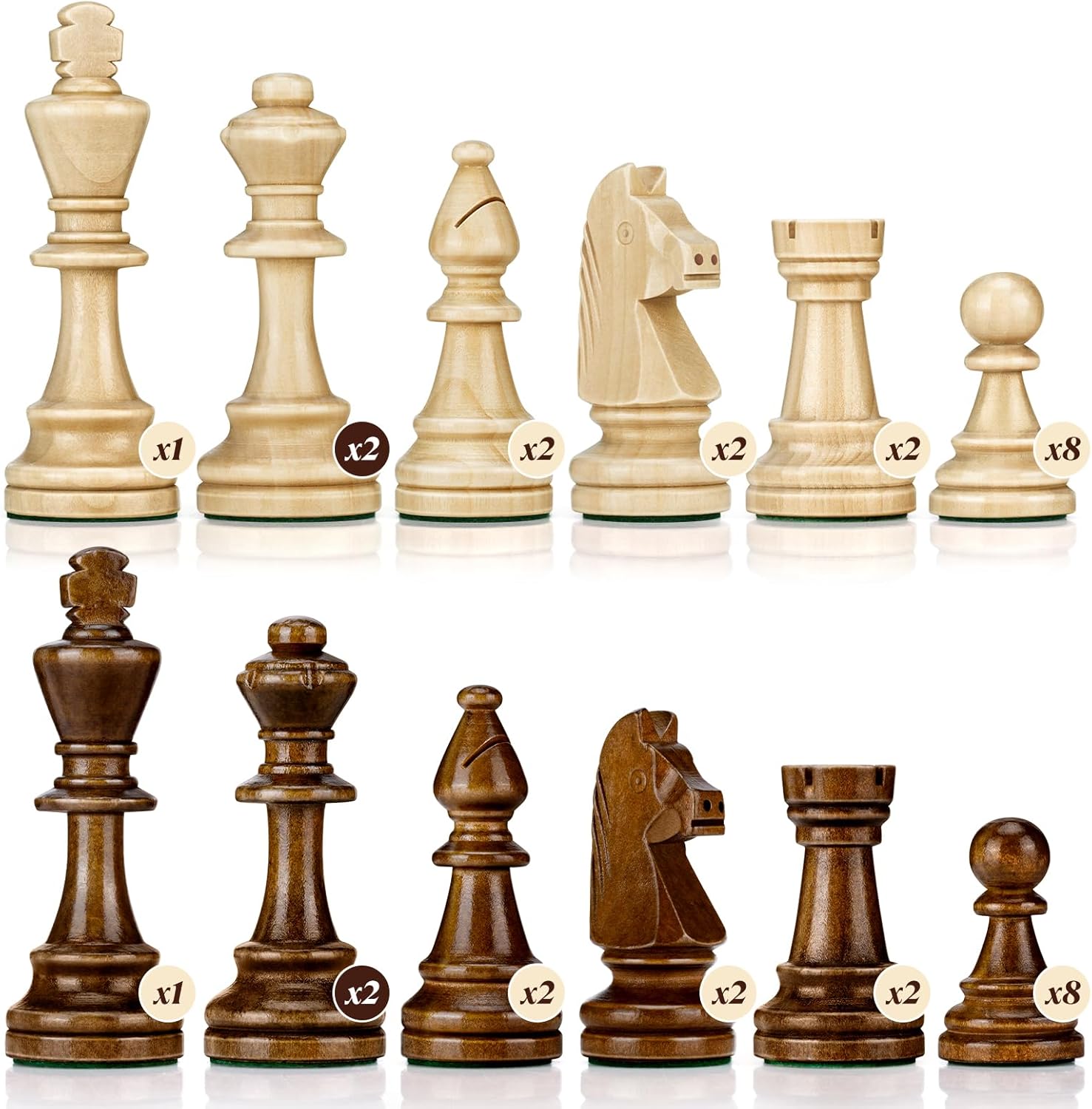Peradix Wooden Chess Pieces Only, 34 Pieces Each Wooden Chessmen, Extra 2 Queens, Luxury Wood Chessmen for Professional Tournament Chess Board, Replacement of Missing Piece, 2 Storage Bags