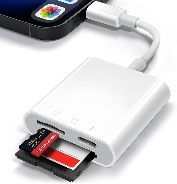 PuavntView Leitor De Cartão SD Para Iphone/Ipad, Adaptador De Cartão Micro SD, Leitor De Cartão SD De Memória, Visualizador De Câmera De Trilha Para Iphone Ipad, Conecte E Jogue Branco