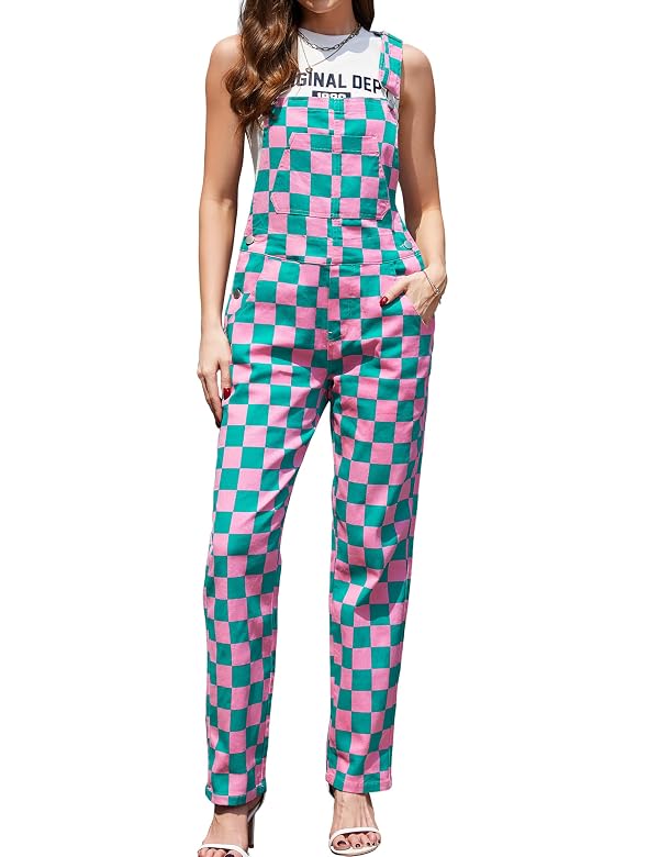 Odefou Checkered Overalls Women Fashion Bib Coveralls Cute Jumpsuit L by Odefou - Used condition - US$35.73