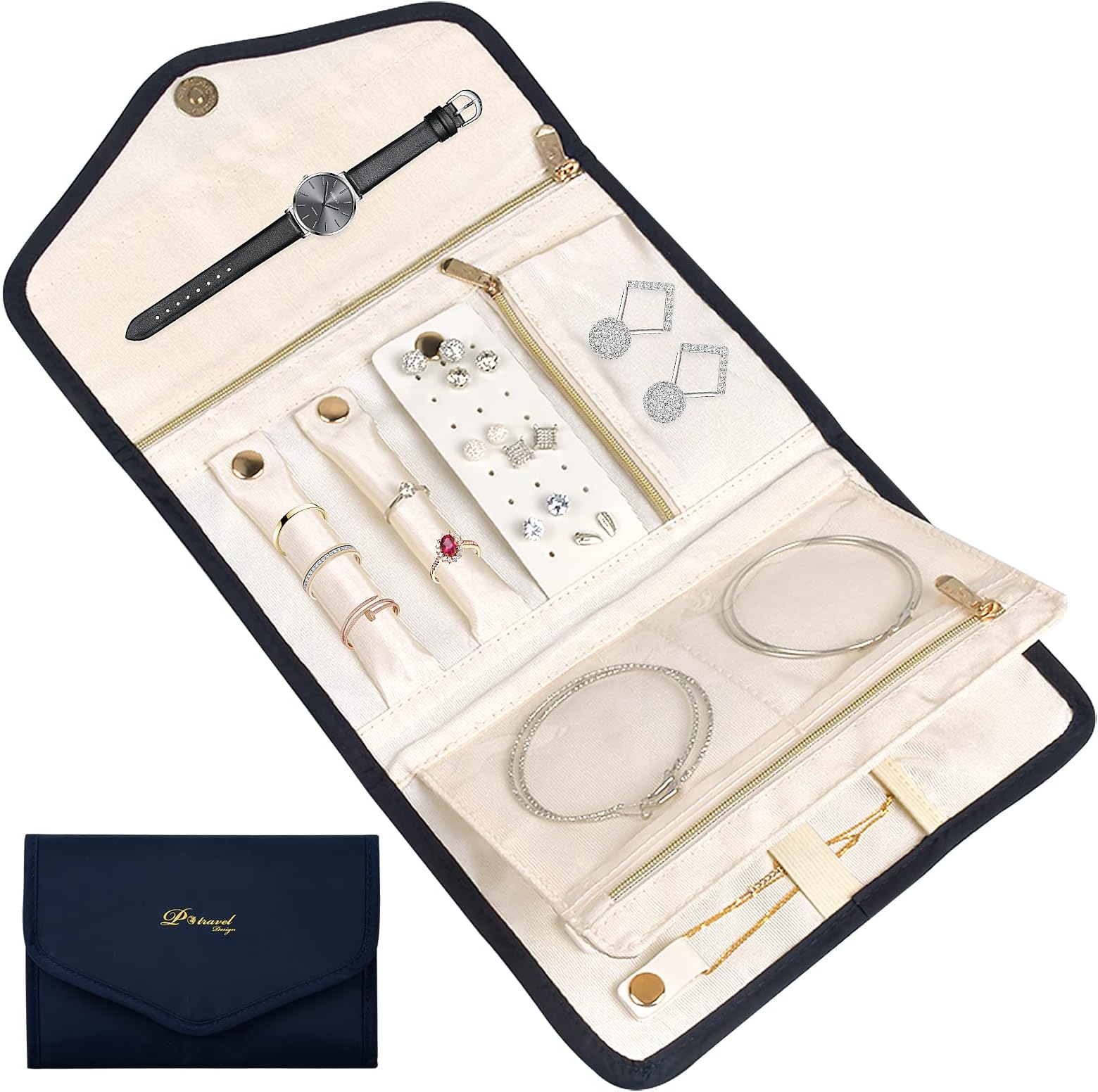 Jewellery Organizer Roll, Travel Jewellery Organizer Roll Bag, Foldable Jewelry Storage Roll for Rings, Necklaces, Bracelets, Earrings, Large Capacity, Portable & Practical, for Travel/Daily Use