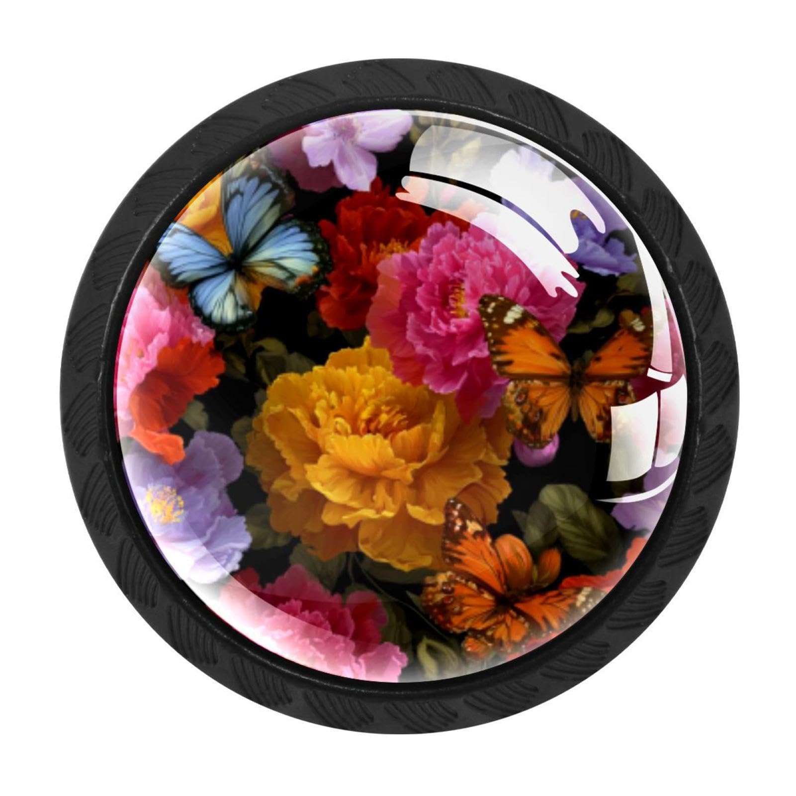 Chenzzzz Multicolored 02 4 Pcs Butterfly Flower (1) Cabinet Knobs Crystal Drawer Pulls For Kitchen, Bathroom Cabinet, Dresser And Cupboard