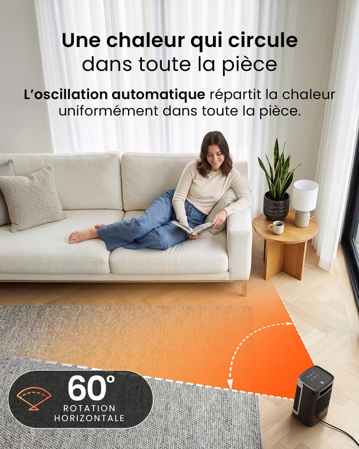 Pro Breeze Themacube mini Chauffage d'Appoint 1500W Céramique Soufflant Oscillant - Radiateur Électrique Mobile, Mode Ventilateur 2-en-1, Thermostat Éco, Télécommande, Écran Tactile Silencieux