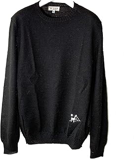 高級丸首セーター 薄手 アルパカ100% ニット ユニセックス Lサイズ (無地) LAM Bolivia 黒 Black