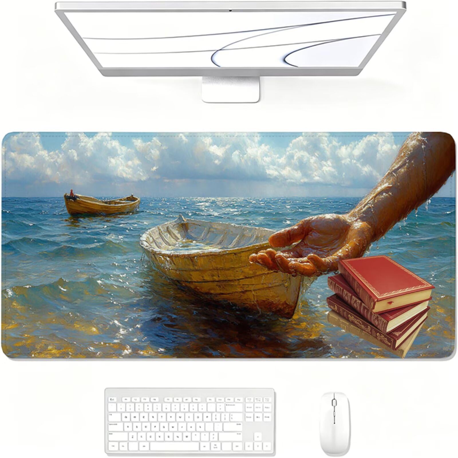 Tapis de Souris Gaming XXL,1200x600x3mm Tapis de Souris Bleu,Grand Tapis de Bureau sous Main avec Surface Spéciale Améliore la Vitesse et la Précision,Imperméable Mouse Pad Bateau pour Bureau XF-463