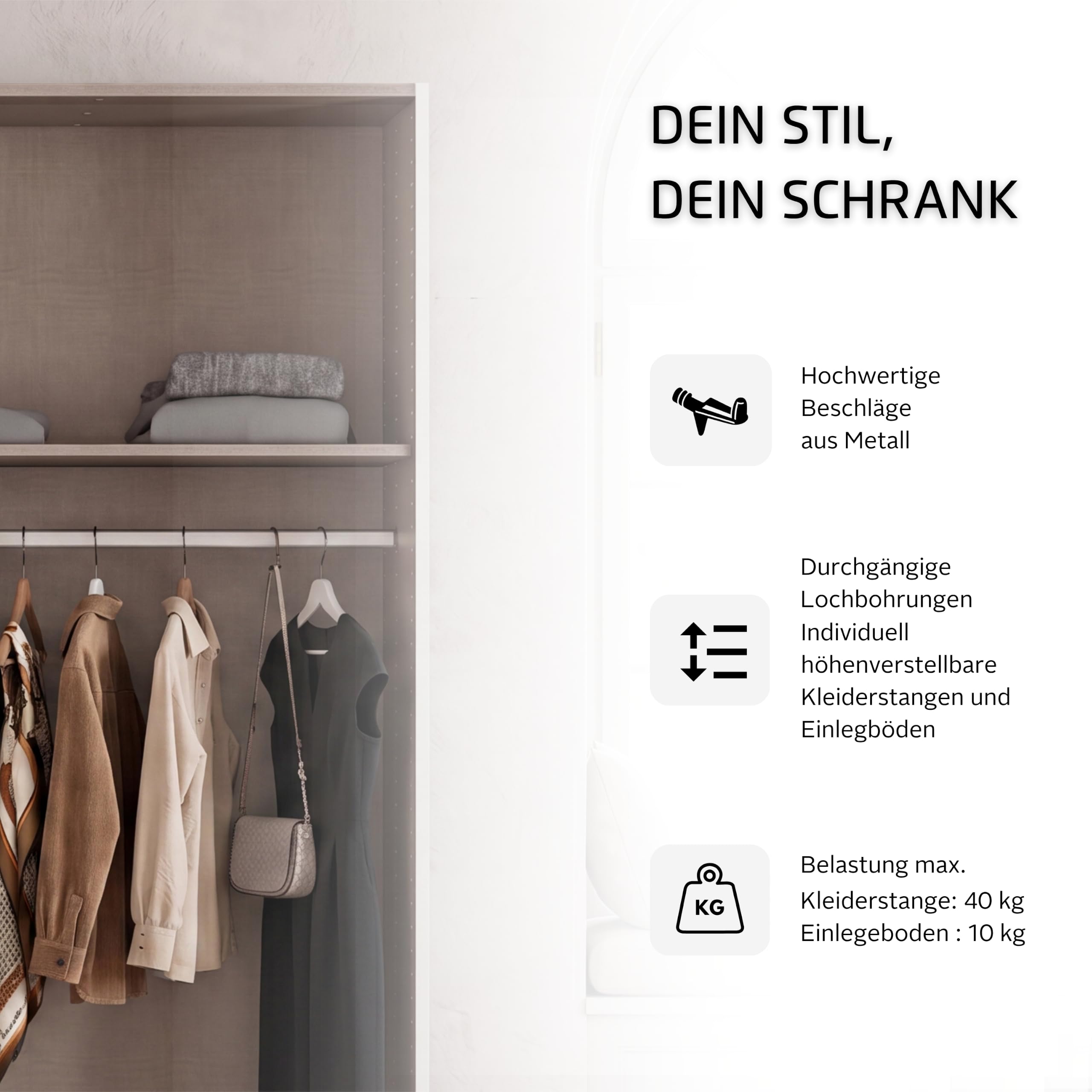 Rauch Möbel LUNIK, Kleiderschrank, Farbe Weiß, Breite 91 cm | Mehrzweckschrank mit patentiertem Schnellmontagesystem, 2-türig, Push-to-open-Funktion, für Kinderzimmer, Homeoffice, Flur