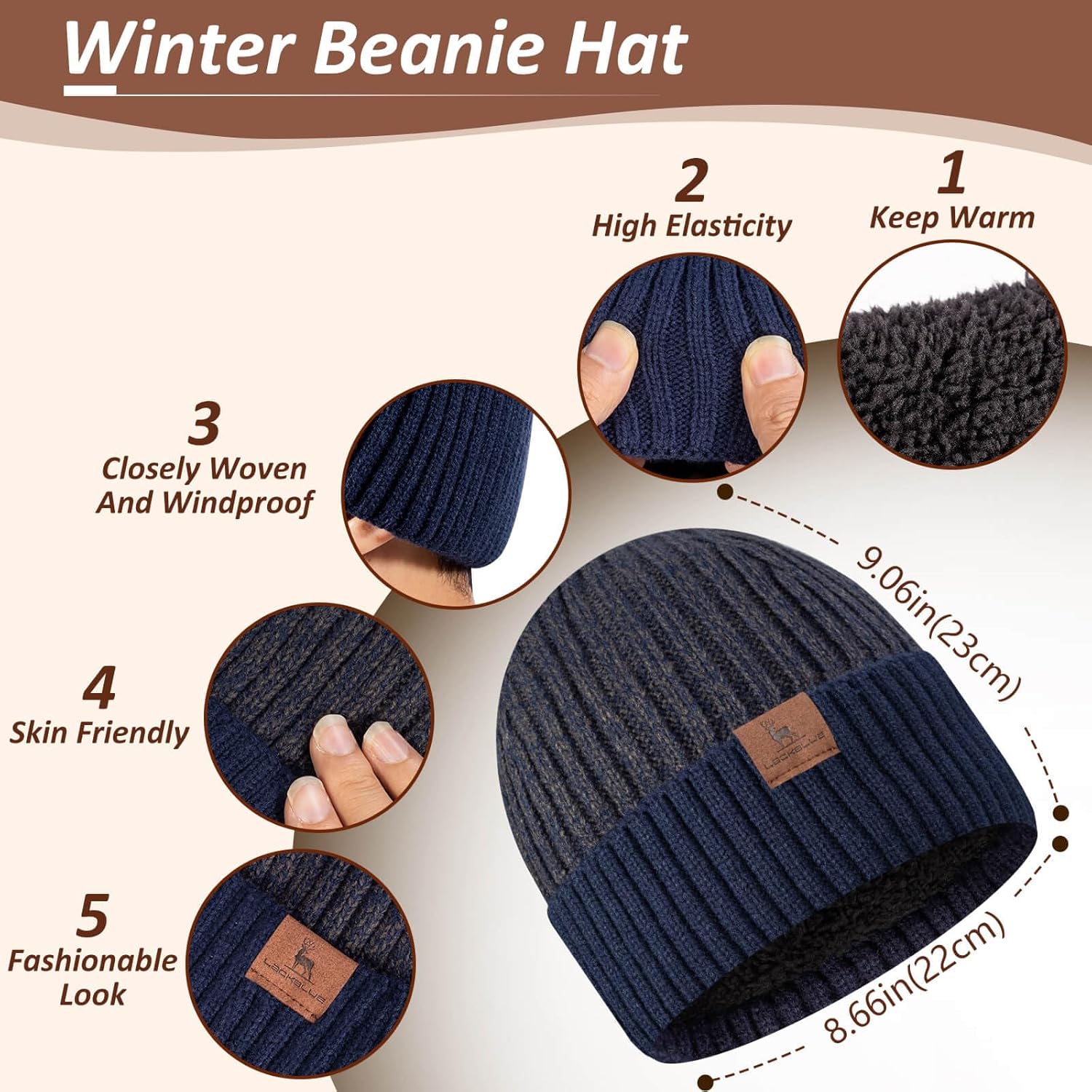 Men Women Winter Beanie Hats Scarf with Touchscreen Gloves Warm Knit Themal Gloves Long Scarf Set with Fleece Lined - Image 2