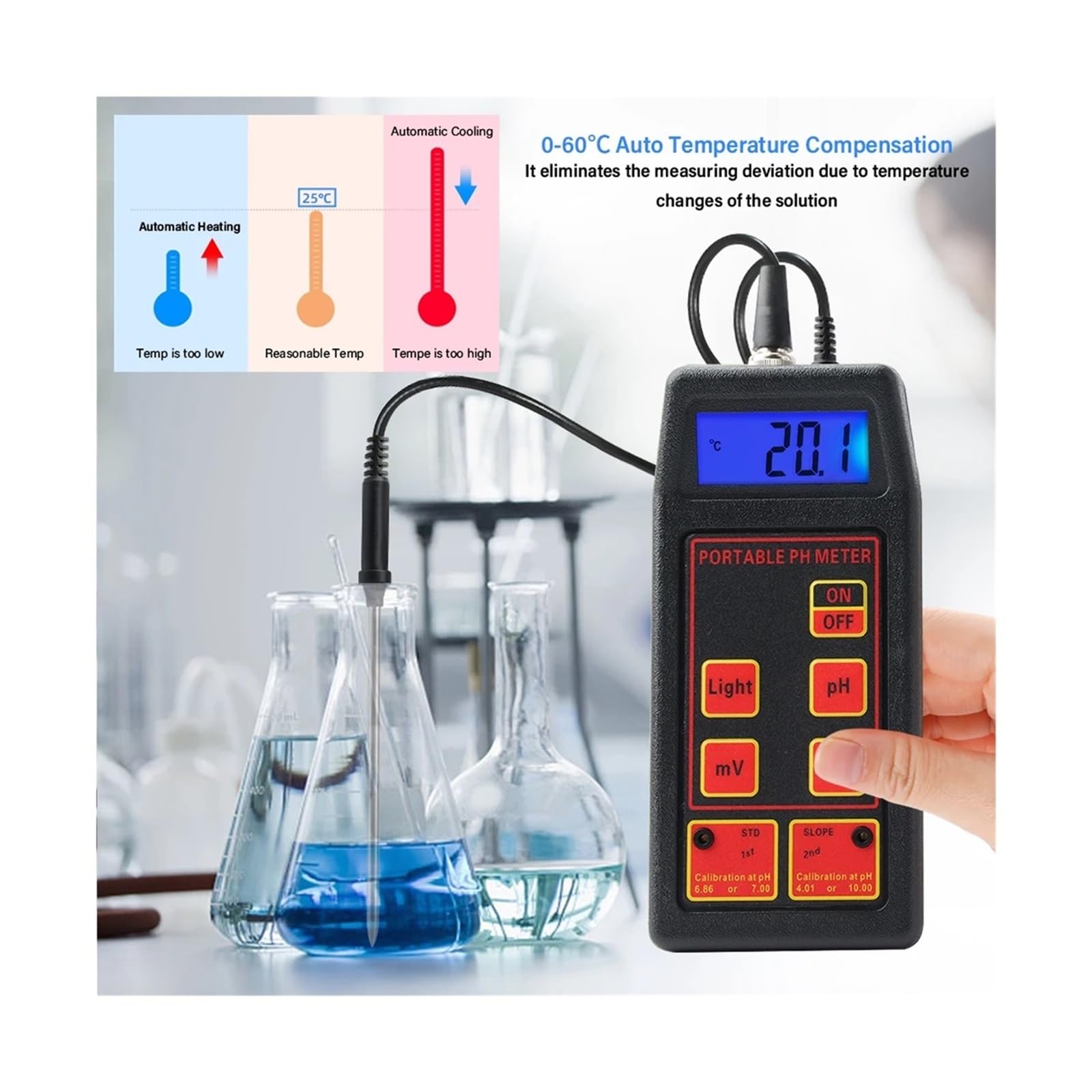 Kit de análisis de suelo, Medidor de pH, ORP y temperatura de alta precisión, sensor de prueba MV portátil, monitor for acuario y piscina, probador de calidad del agua, bolígrafo de agua