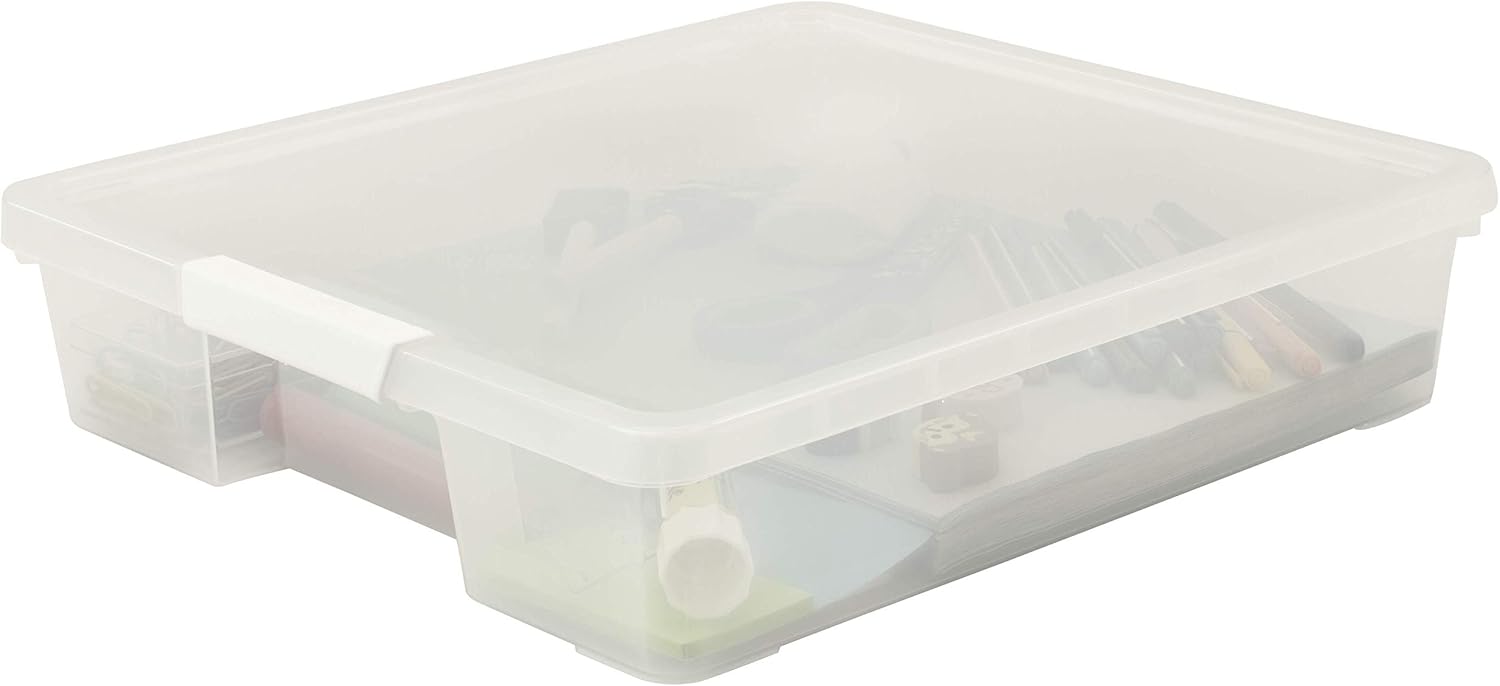 Storex Classroom Craft Project Box – Stacking Plastic Organizer Fits 12x12 Scrapbooking Paper, Clear, 5-Pack (63209U05C)
