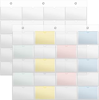 Jecery 2 Pcs 3 x 5 Inch Index Card Holder Sleeve Hanging Pocket Chart Wall Mount Business Note Card Holder Plastic Index Organizer for Display Classroom School Office Library, 5 Rows 4 Cols 20 Slots