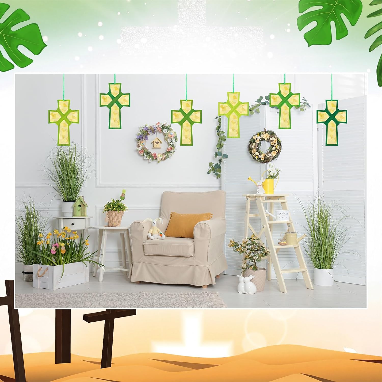 Ctosree 24 Sets Palm Cross Sunday Crafts Easter Palm Leaf Cross Tissue Paper Craft Kits DIY Ornament Sunday School Gifts Holy Week Religious Christian Decorations Kit for Easter Party Activities