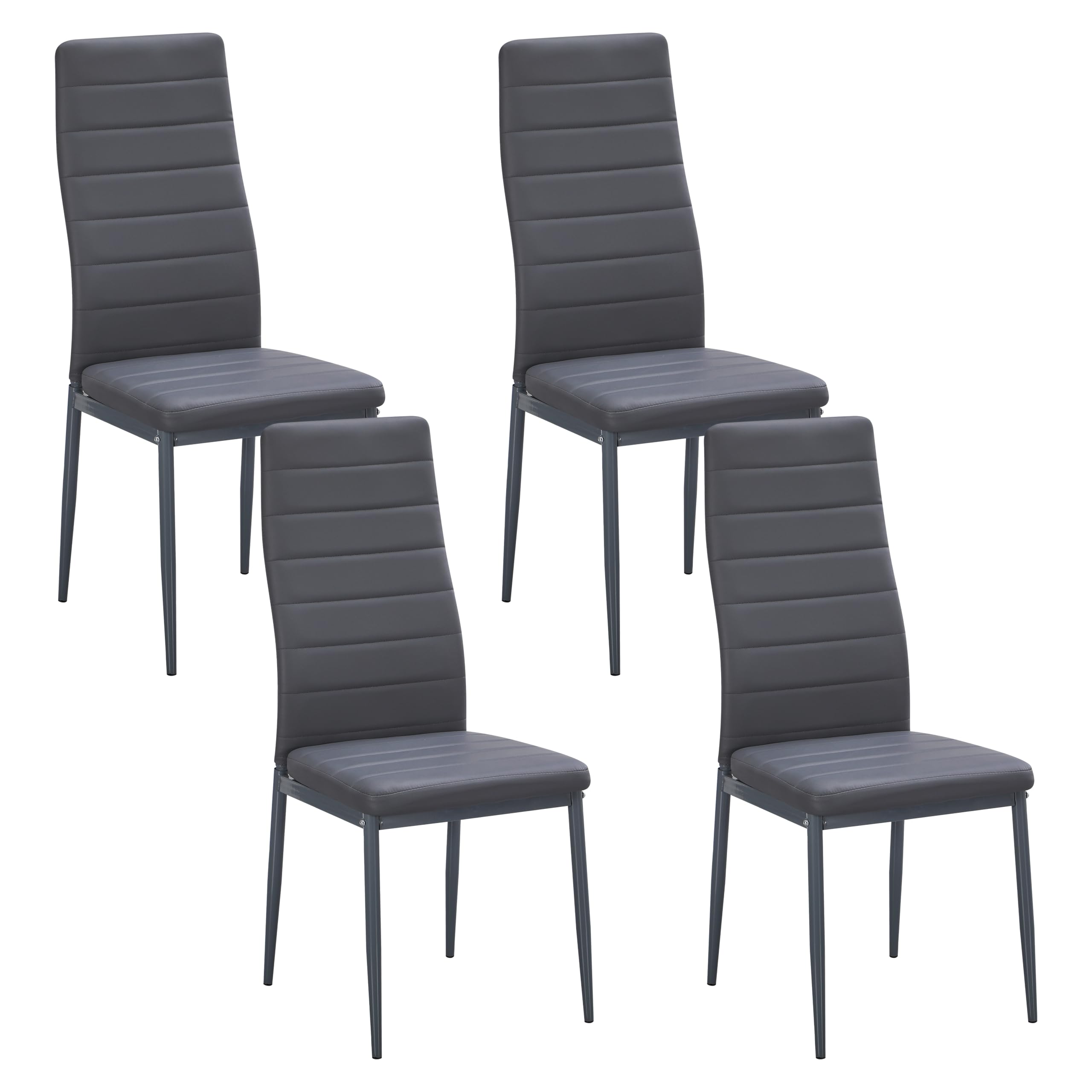 Stanew Set of 4 Modern Dining Chairs, Kitchen Chair PU Leather with Metal Legs and Foot Pads, Thick Padded Seats, Backrest Set (Grey, 4 Chairs)