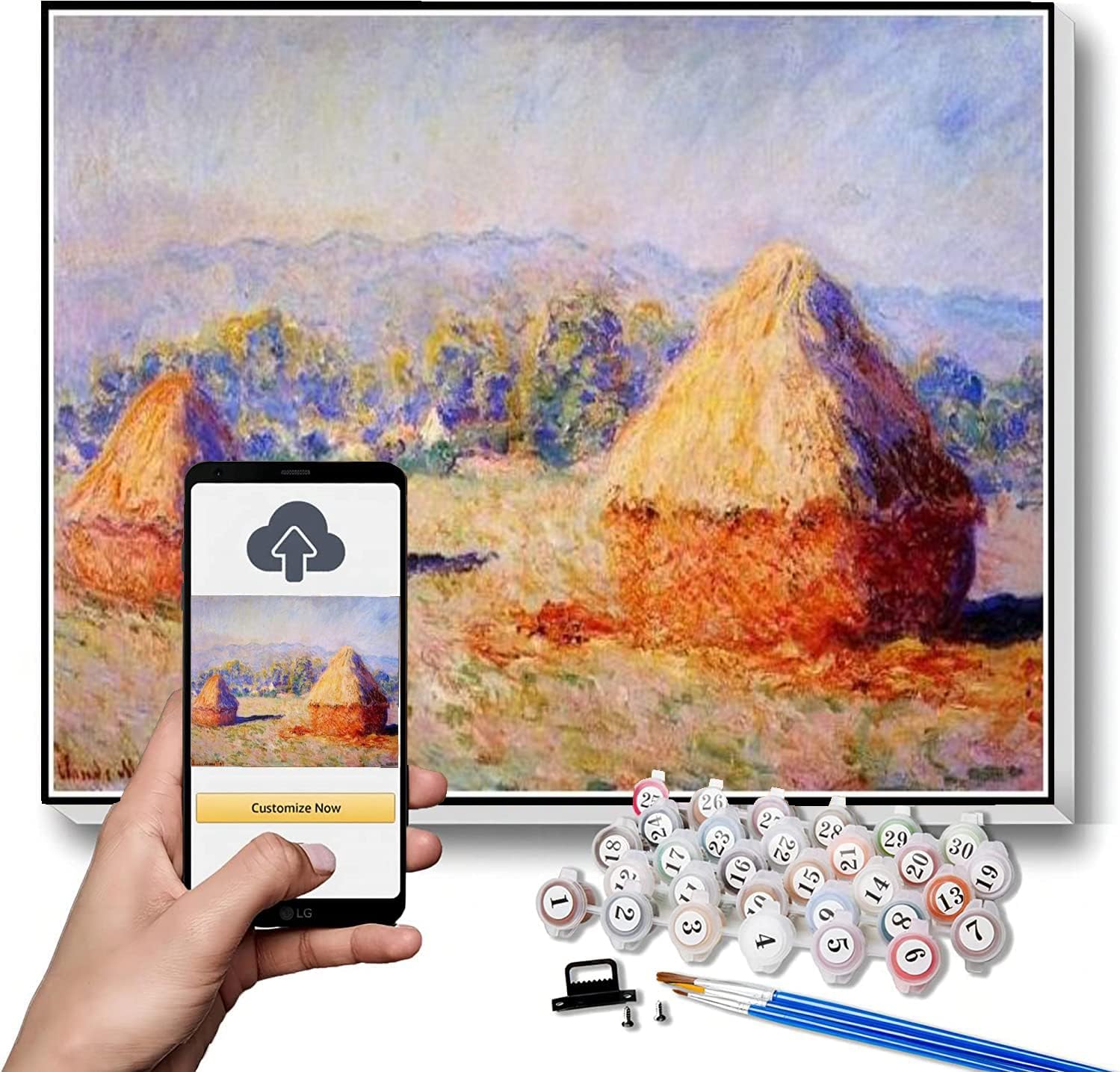 Paint by Numbers for Adult Grainstacks in The Sunlight, Morning Effect Painting by Claude Monet DIY Oil Painting Paint by Number Kits