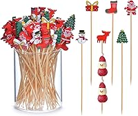 Vista 7 de JtmyAota - 100 unidades de palillos de dientes de Navidad para aperitivos, palillos de bambú natural de 4.7 pulgadas para cóctel, pastel, postre