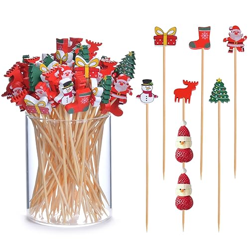 JtmyAota 100 Pack Christmas Toothpicks for Appetizers, 4.7 Inch Natural