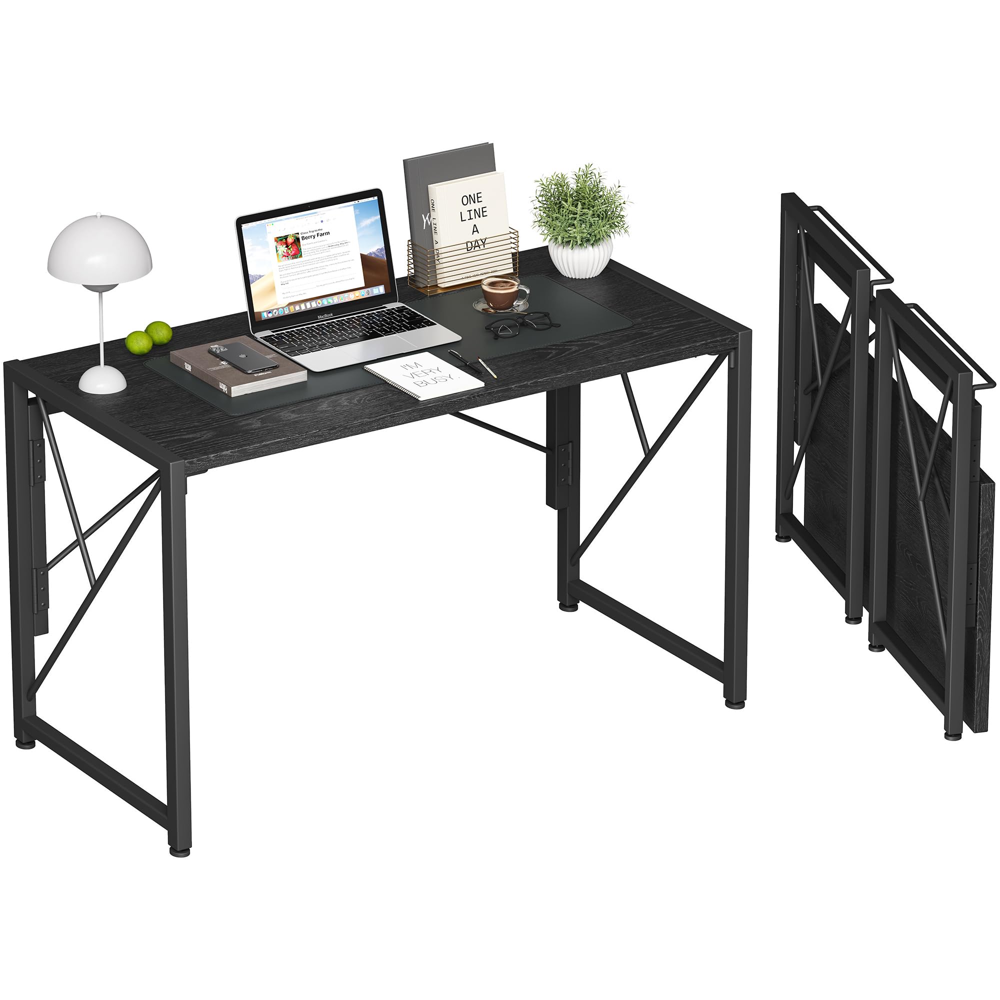 Homeiju Folding Desk, 40" Foldable Table for Small Spaces, Portable for Bedroom, Home Office, Camping, Traveling, Space Saving, Easy Assembly, Black