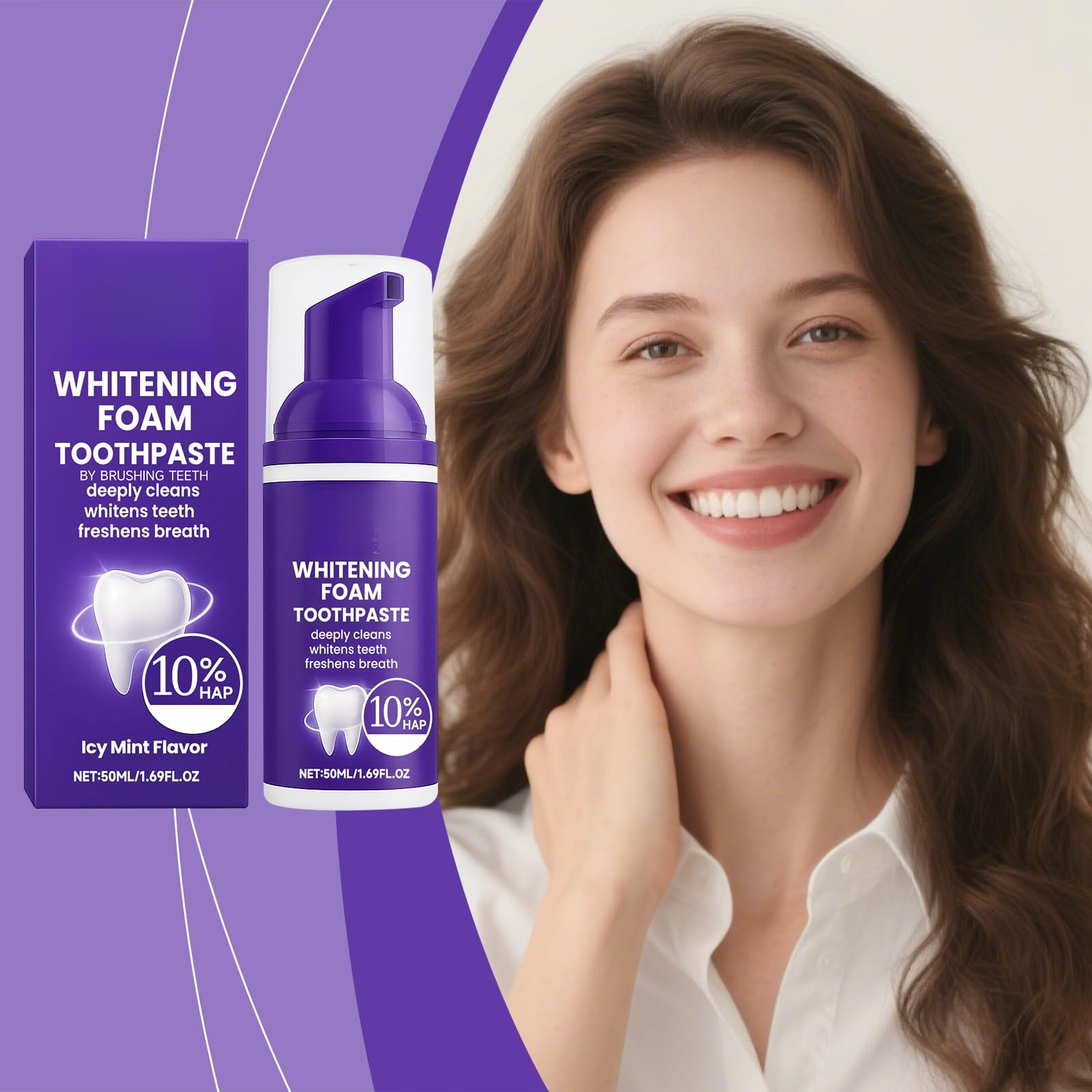 Mousse Viola For La Pulizia Dei Denti, Design A Pompa For Un Alito Fresco E Pulito In Profondità, Soluzione Sbiancante Schiarente For L'igiene Orale(2pcs)