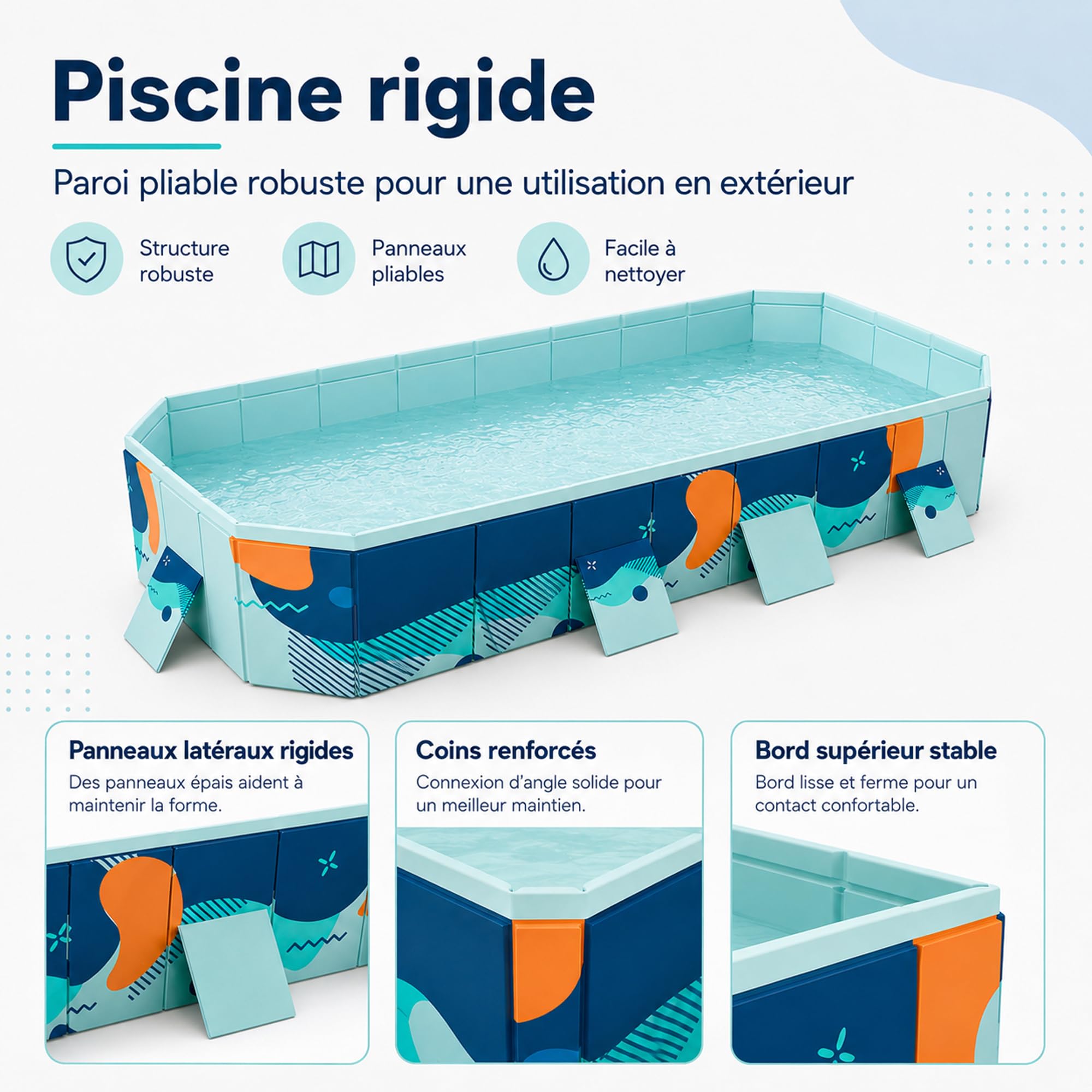 Piscina Pieghevole Fuori Terra, Rigida, Non Gonfiabile, Rettangolare | Piscina rigida pieghevole con scarico, senza gonfiaggio e facile da riporre.(1.6m(5.2ft))