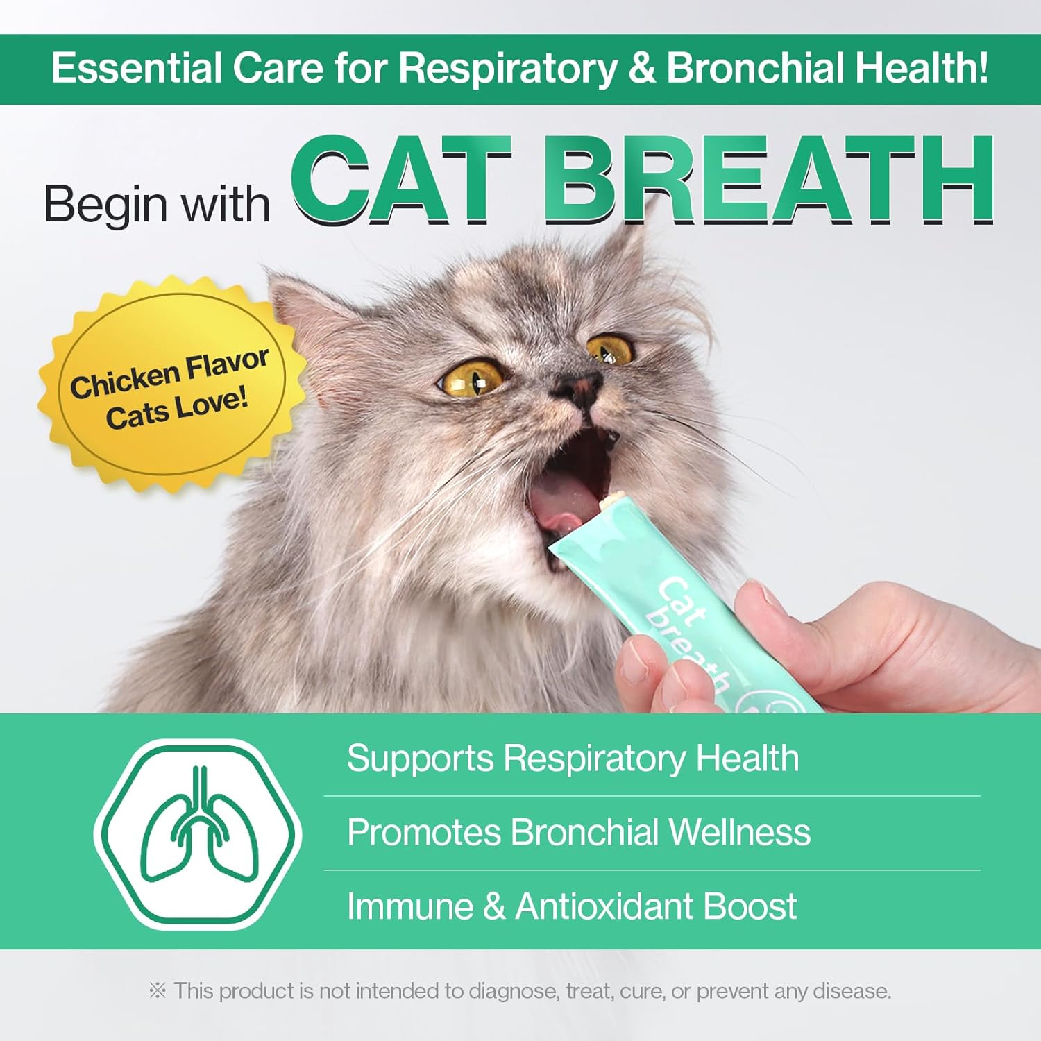 Doctor By Cat Breath Bronchial Supplements Cat Sneezing Treatment Asthma Cold Cough Nose Relief Respiratory&Immune Support with TF-343-30 lickable Formula Individually Packaged, Chicken (1 Pack)