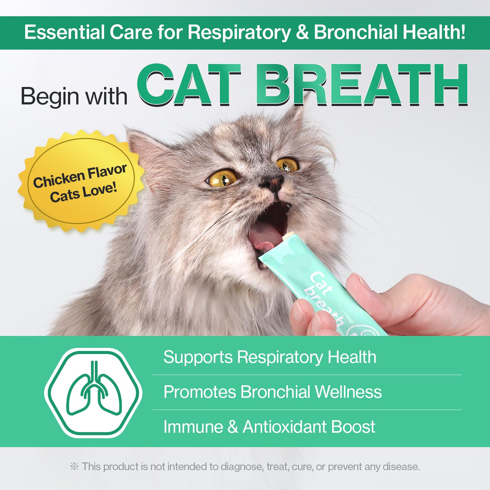Cat Breath Bronchial Supplements Cat Sneezing Treatment Asthma Cold Cough Nose Relief Respiratory&Immune Support with TF-343-30 lickable Formula Individually Packaged, Chicken (1 Pack) — Amazon image 3